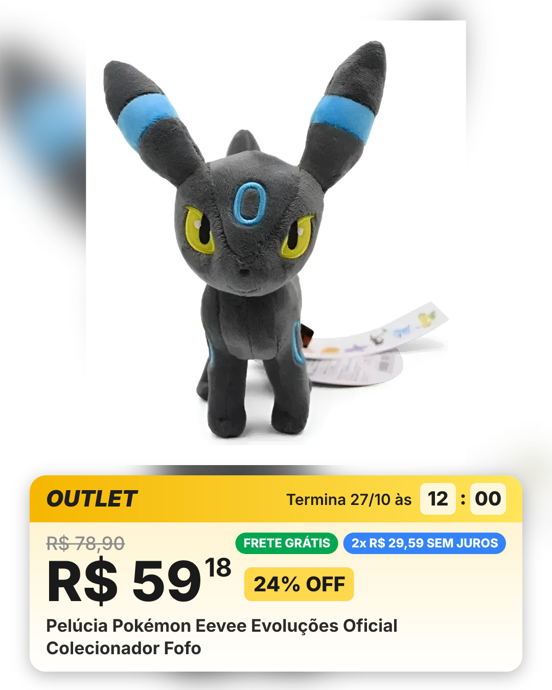 Pelúcia Pokémon Eevee Evoluções Oficial Colecionador Fofo