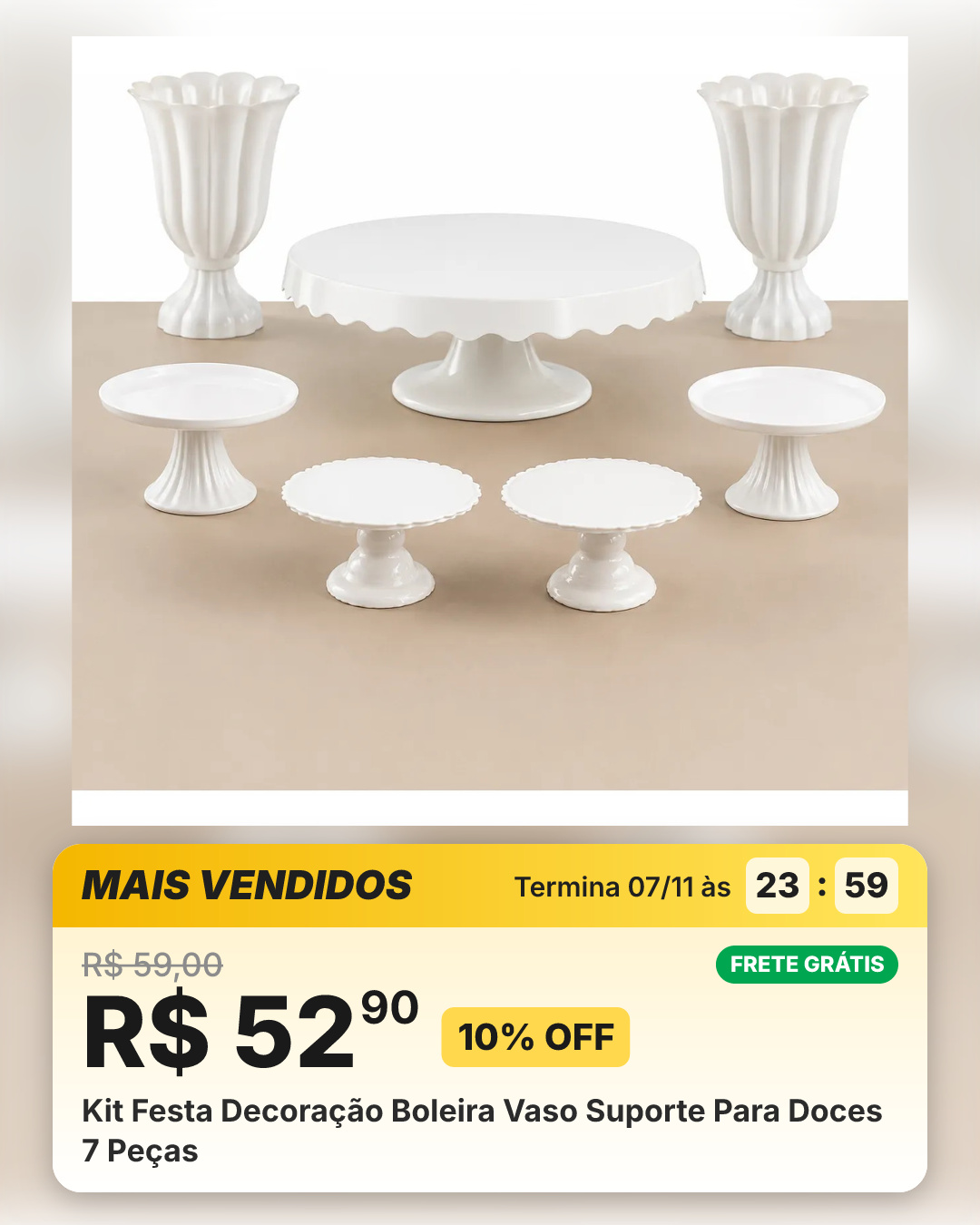 Kit Festa Decoração Boleira Vaso Suporte Para Doces 7 Peças