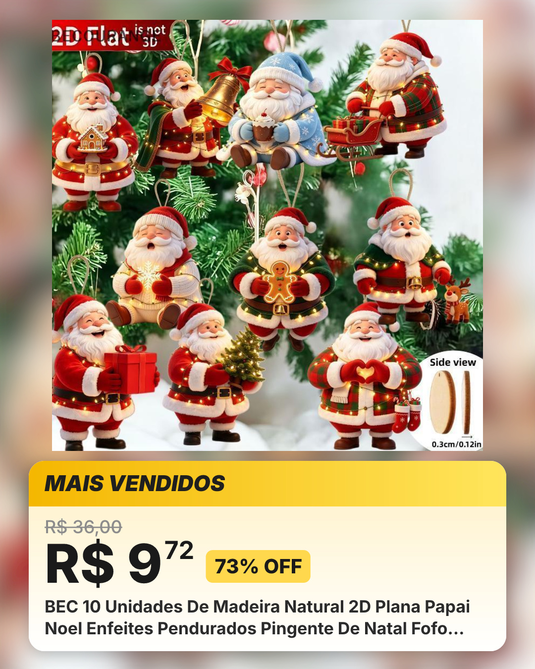 BEC 10 Unidades De Madeira Natural 2D Plana Papai Noel Enfeites Pendurados Pingente De Natal Fofo Para Árvore Decoração