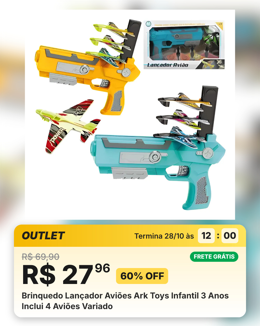 Brinquedo Lançador Aviões Ark Toys Infantil 3 Anos Inclui 4 Aviões Variado