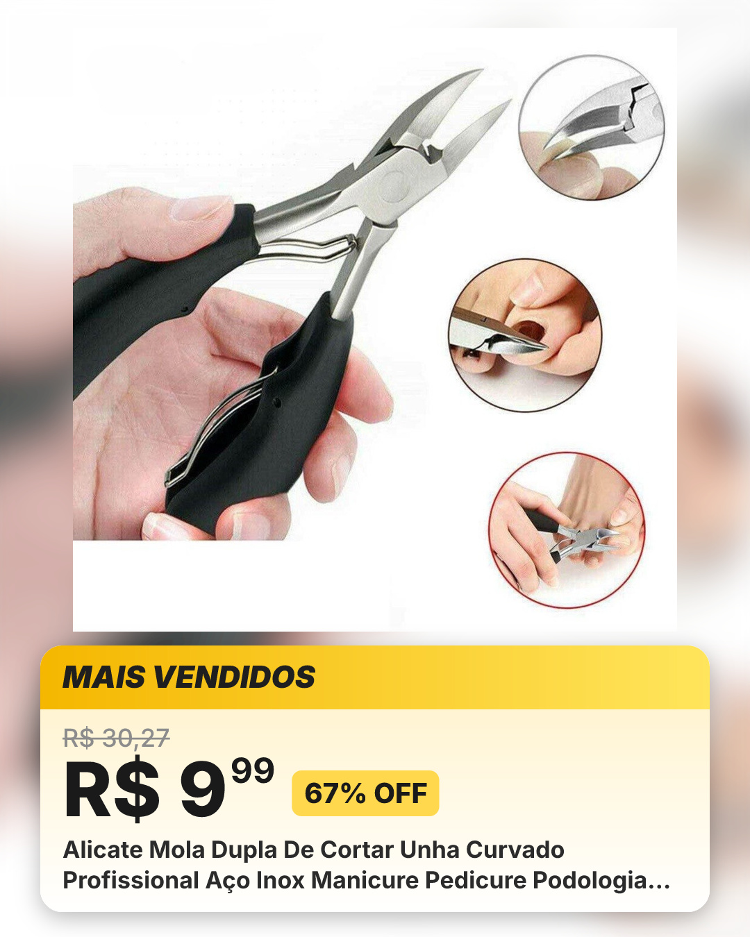 Alicate Mola Dupla De Cortar Unha Curvado Profissional Aço Inox Manicure Pedicure Podologia De Unha MSFILM