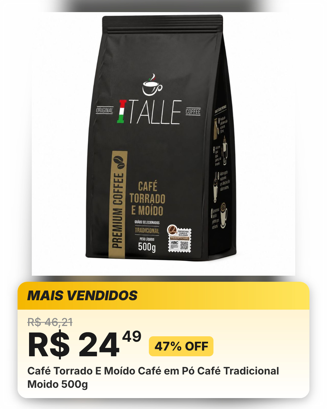 Café Torrado E Moído Café em Pó Café Tradicional Moido 500g
