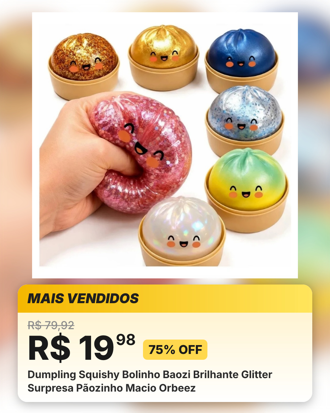 Dumpling Squishy Bolinho Baozi Brilhante Glitter Surpresa Pãozinho Macio Orbeez