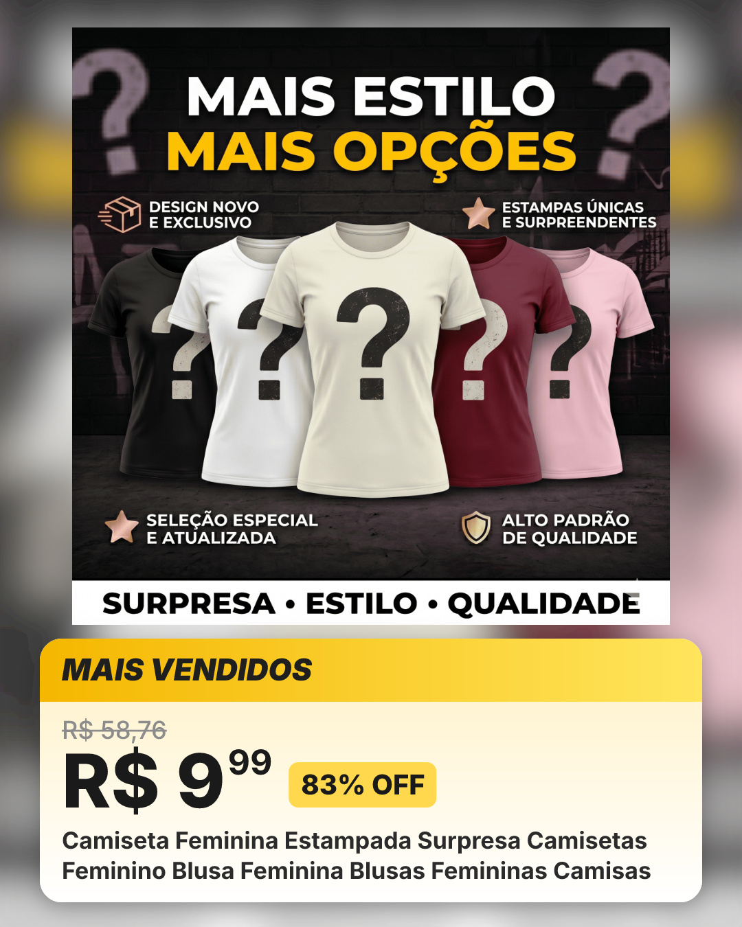 Camiseta Feminina Estampada Surpresa Camisetas Feminino Blusa Feminina Blusas Femininas Camisas