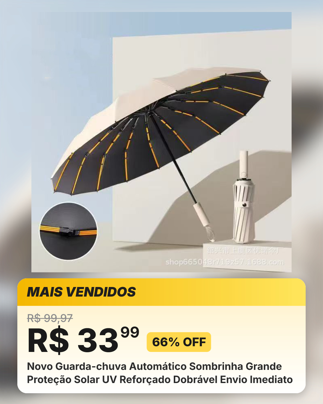 Novo Guarda-chuva Automático Sombrinha Grande Proteção Solar UV Reforçado Dobrável Envio Imediato