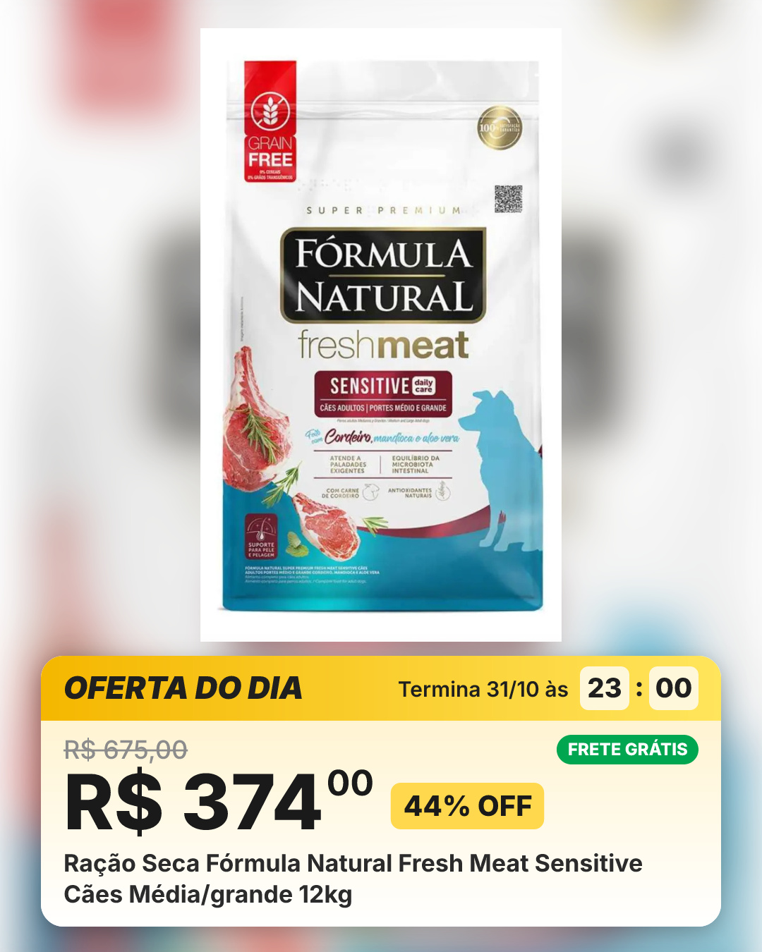 Ração Seca Fórmula Natural Fresh Meat Sensitive Cães Média/grande 12kg