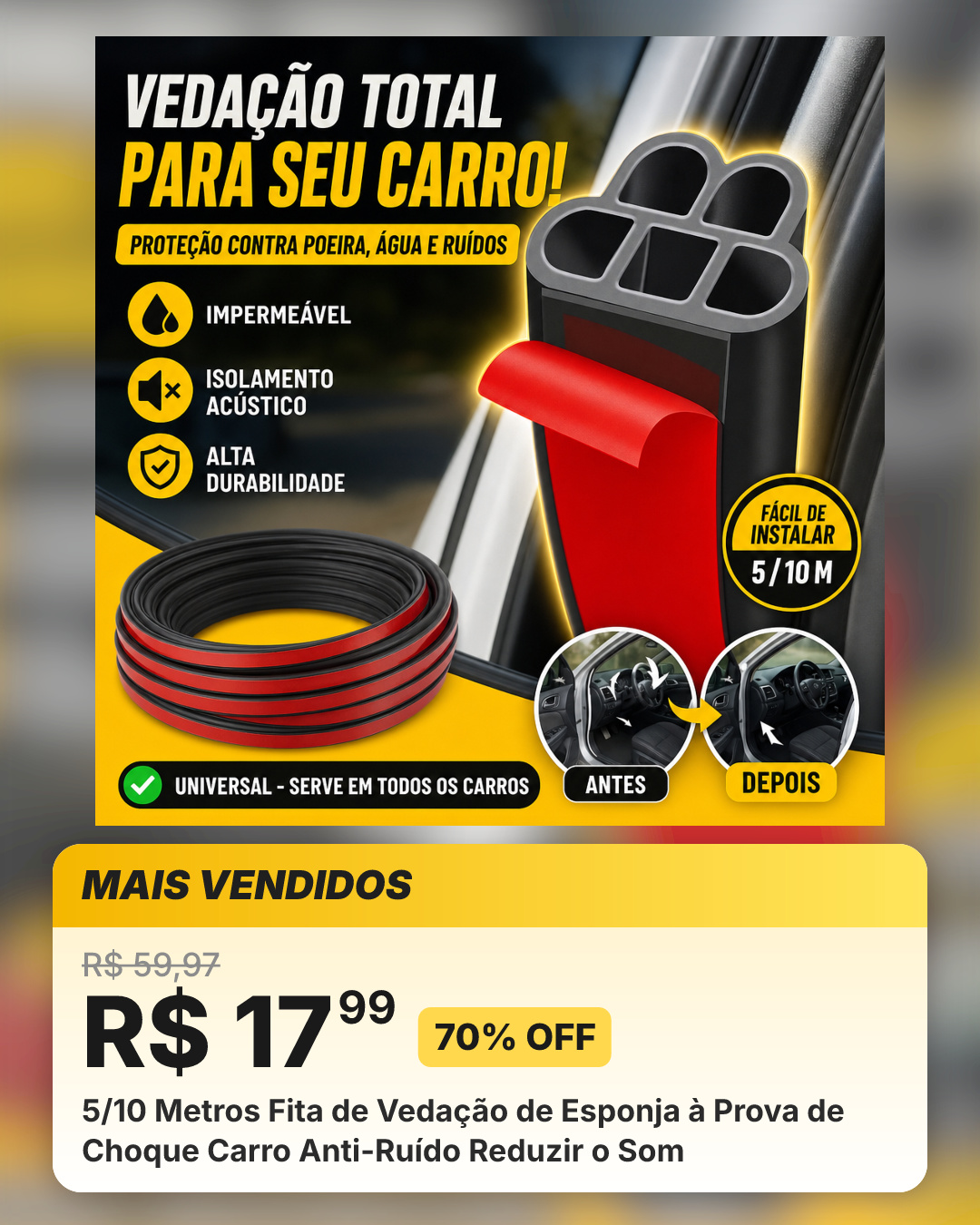 5/10 Metros Fita de Vedação de Esponja à Prova de Choque Carro Anti-Ruído Reduzir o Som