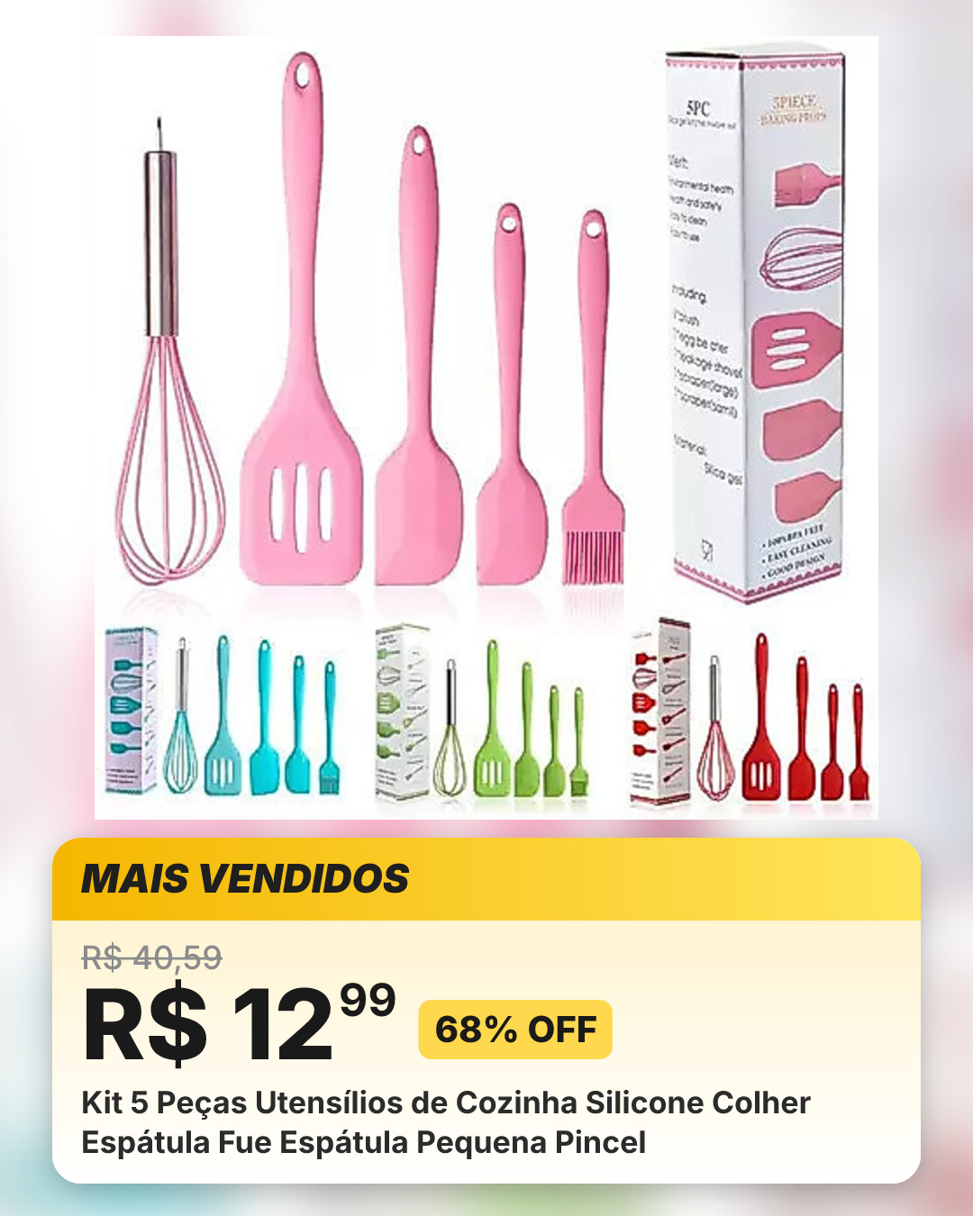 Kit 5 Peças Utensílios de Cozinha Silicone Colher Espátula Fue Espátula Pequena Pincel
