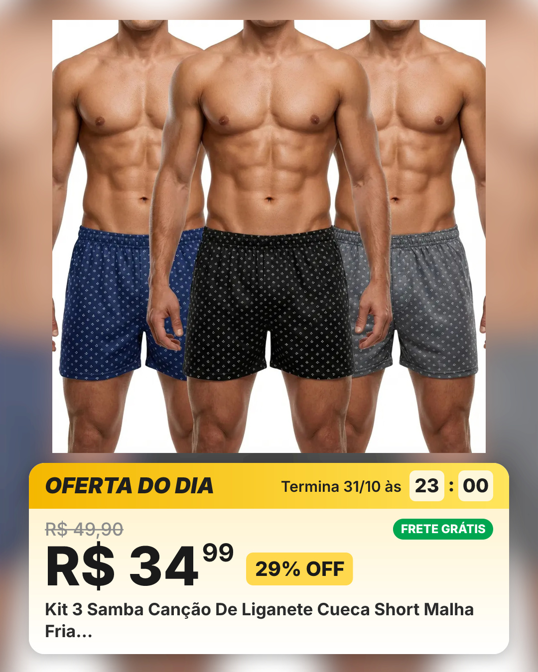 Kit 3 Samba Canção De Liganete Cueca Short Malha Fria…