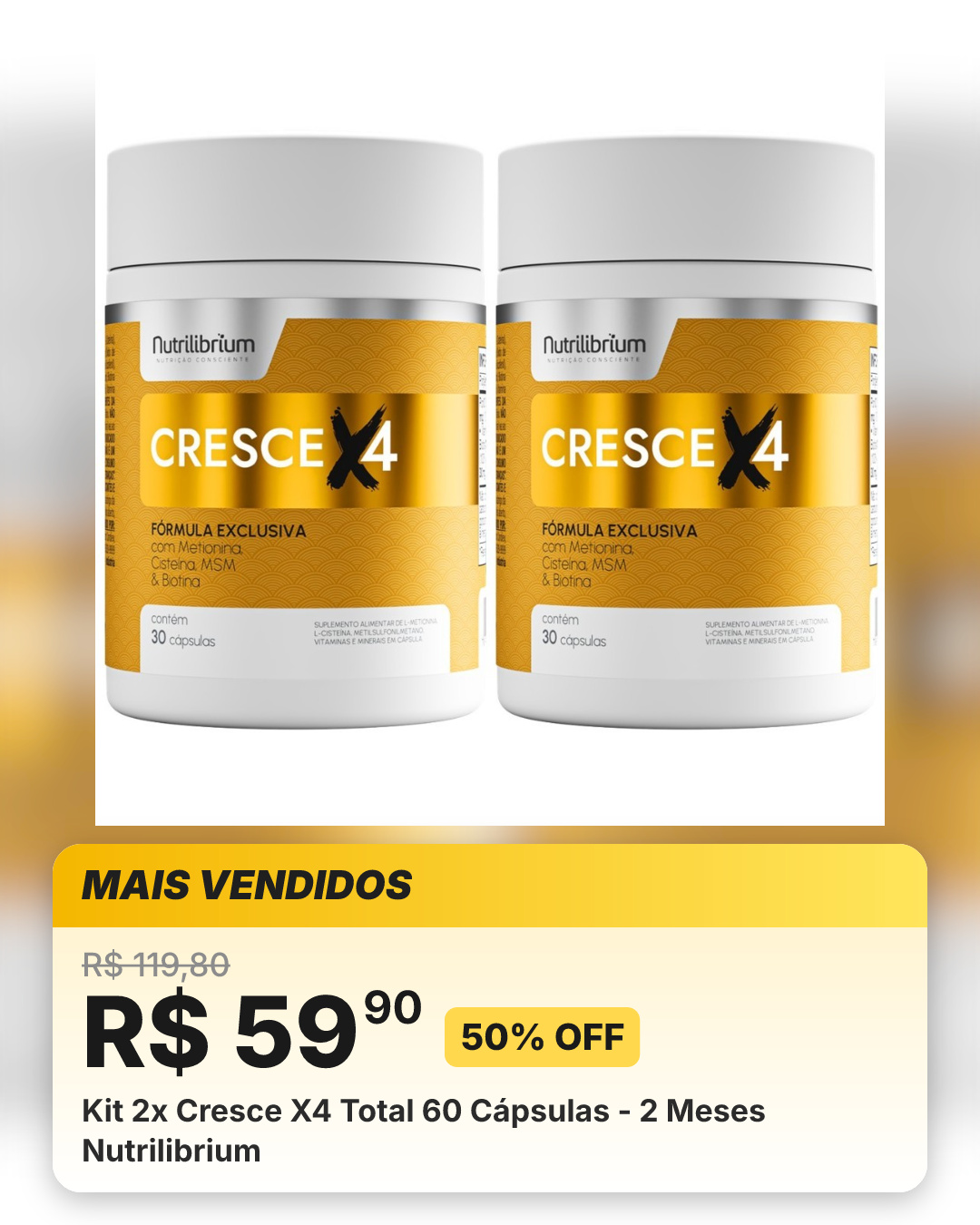 Kit 2x Cresce X4 Total 60 Cápsulas - 2 Meses Nutrilibrium