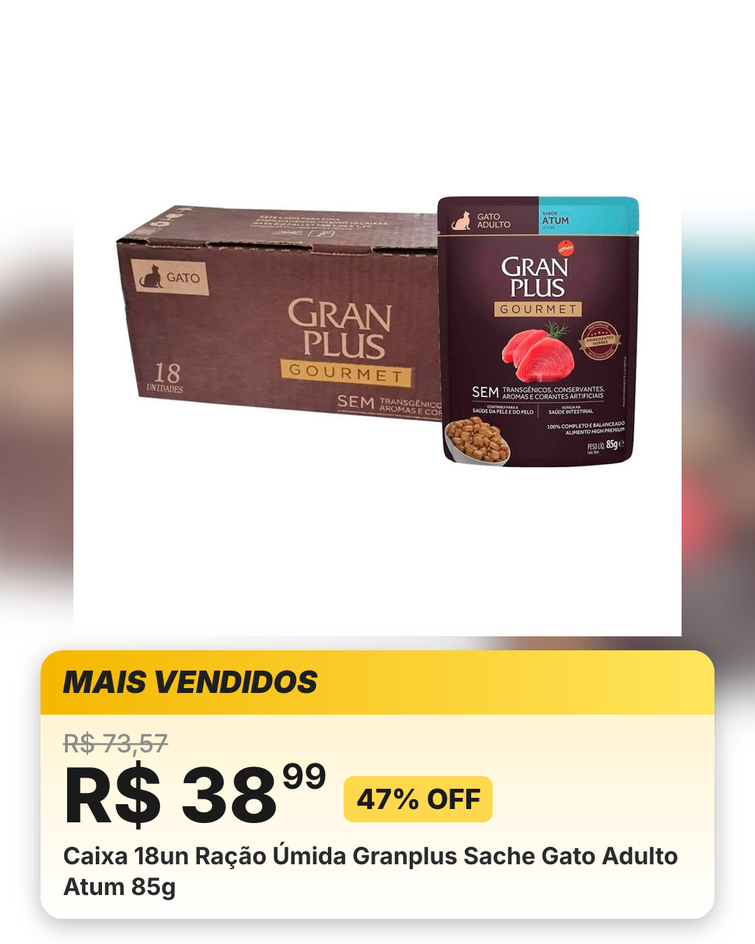Caixa 18un Ração Úmida Granplus Sache Gato Adulto Atum 85g