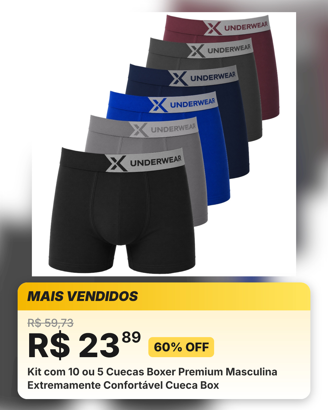 Kit com 10 ou 5 Cuecas Boxer Premium Masculina Extremamente Confortável Cueca Box