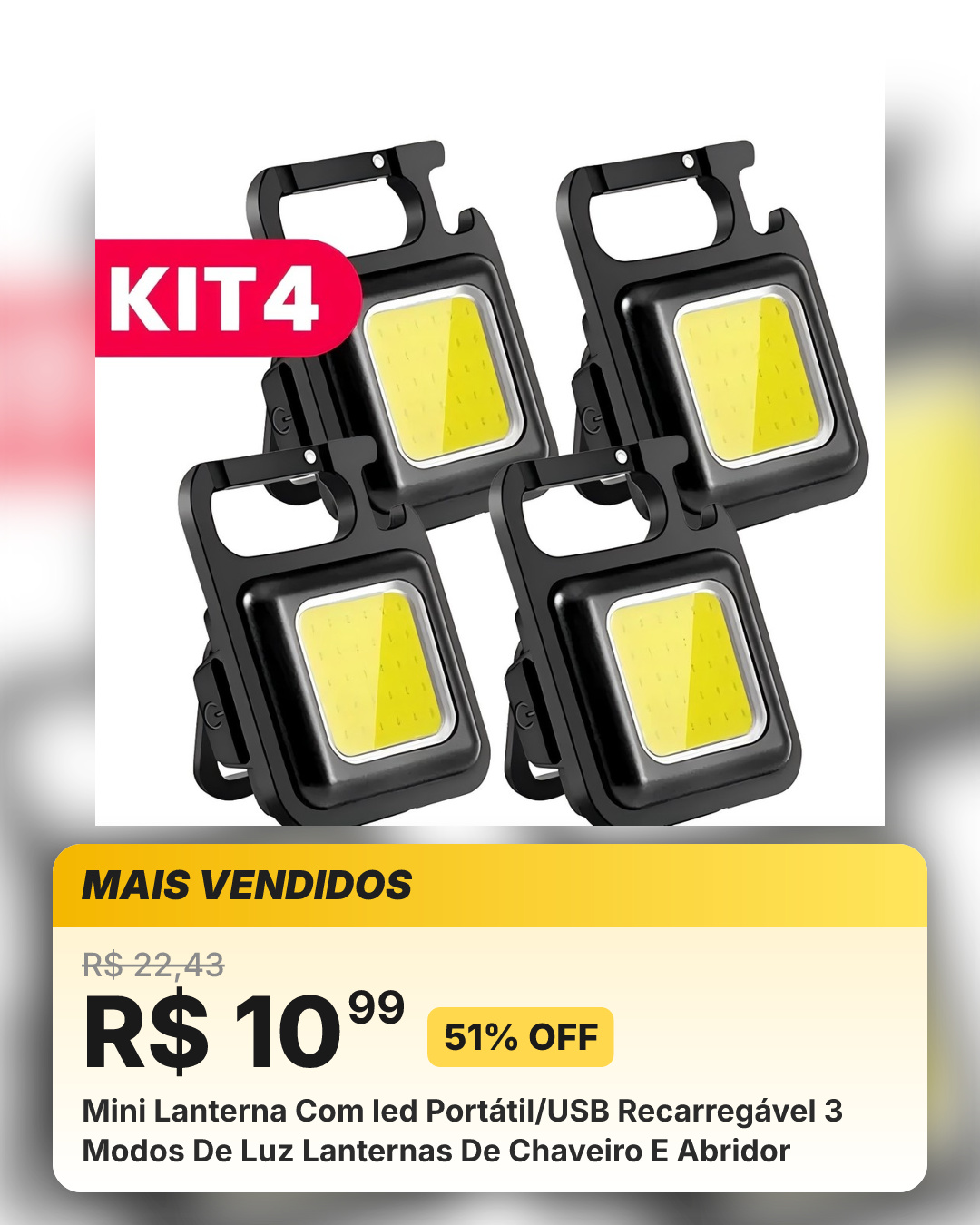 Mini Lanterna Com led Portátil/USB Recarregável 3 Modos De Luz Lanternas De Chaveiro E Abridor