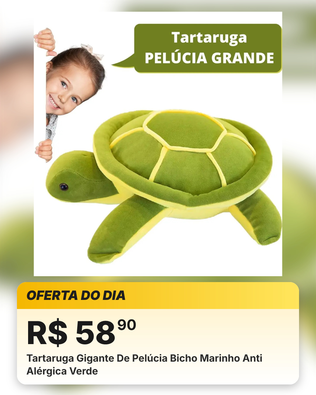 Tartaruga Gigante De Pelúcia Bicho Marinho Anti Alérgica Verde