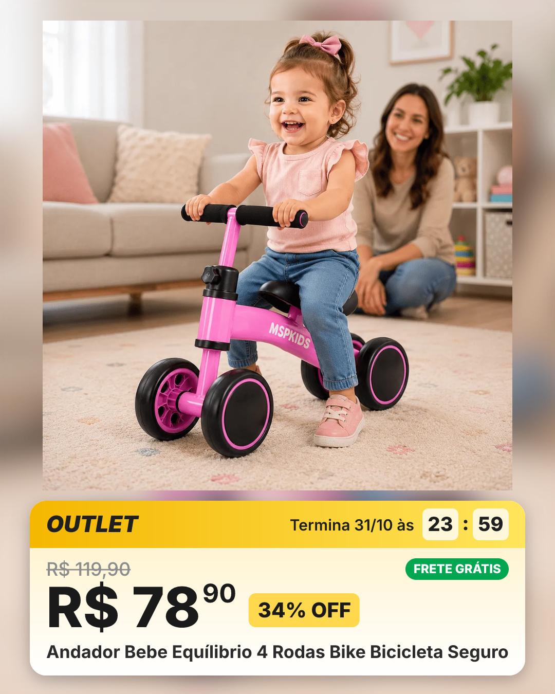 Andador Bebe Equílibrio 4 Rodas Bike Bicicleta Seguro