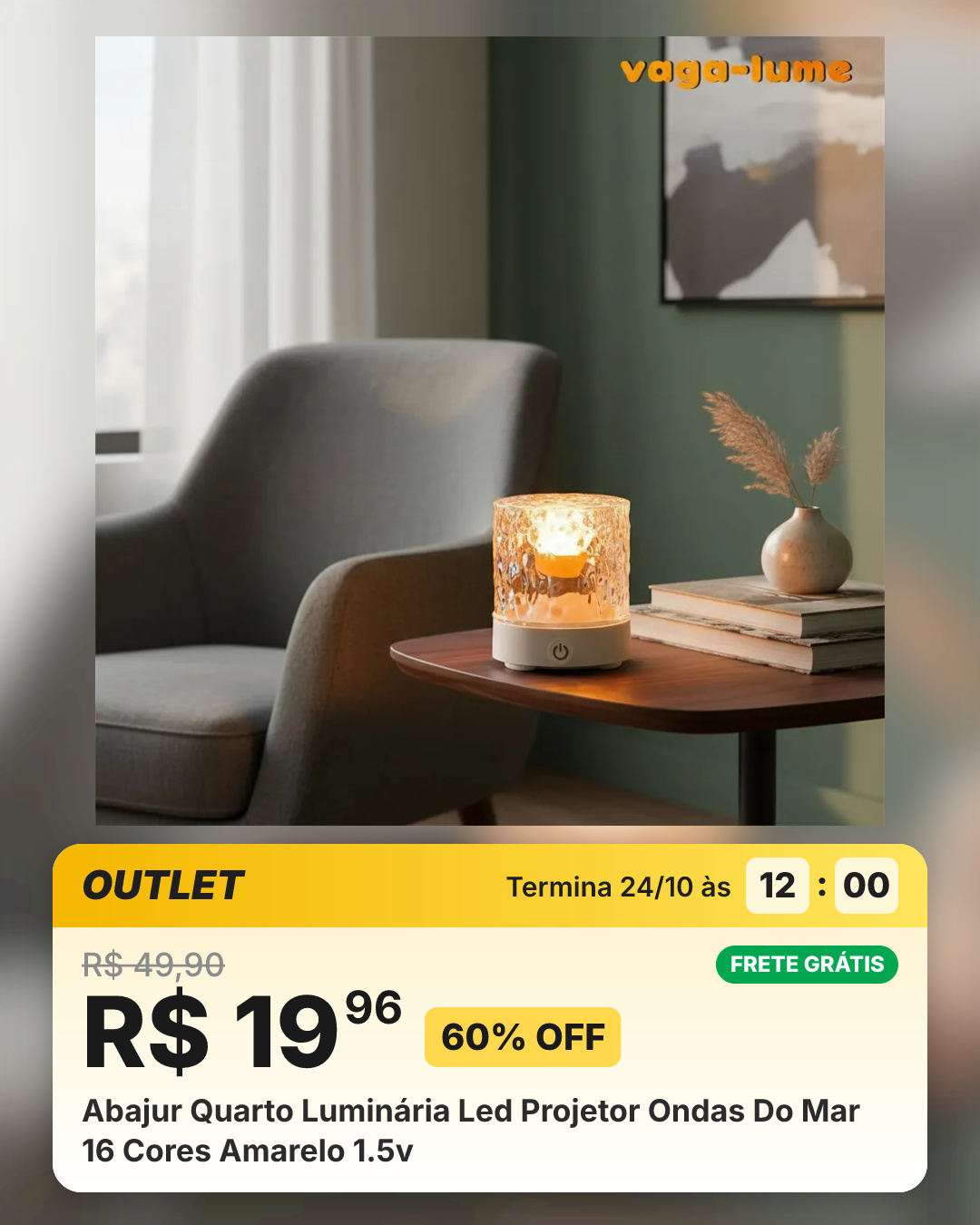 Abajur Quarto Luminária Led Projetor Ondas Do Mar 16 Cores Amarelo 1.5v