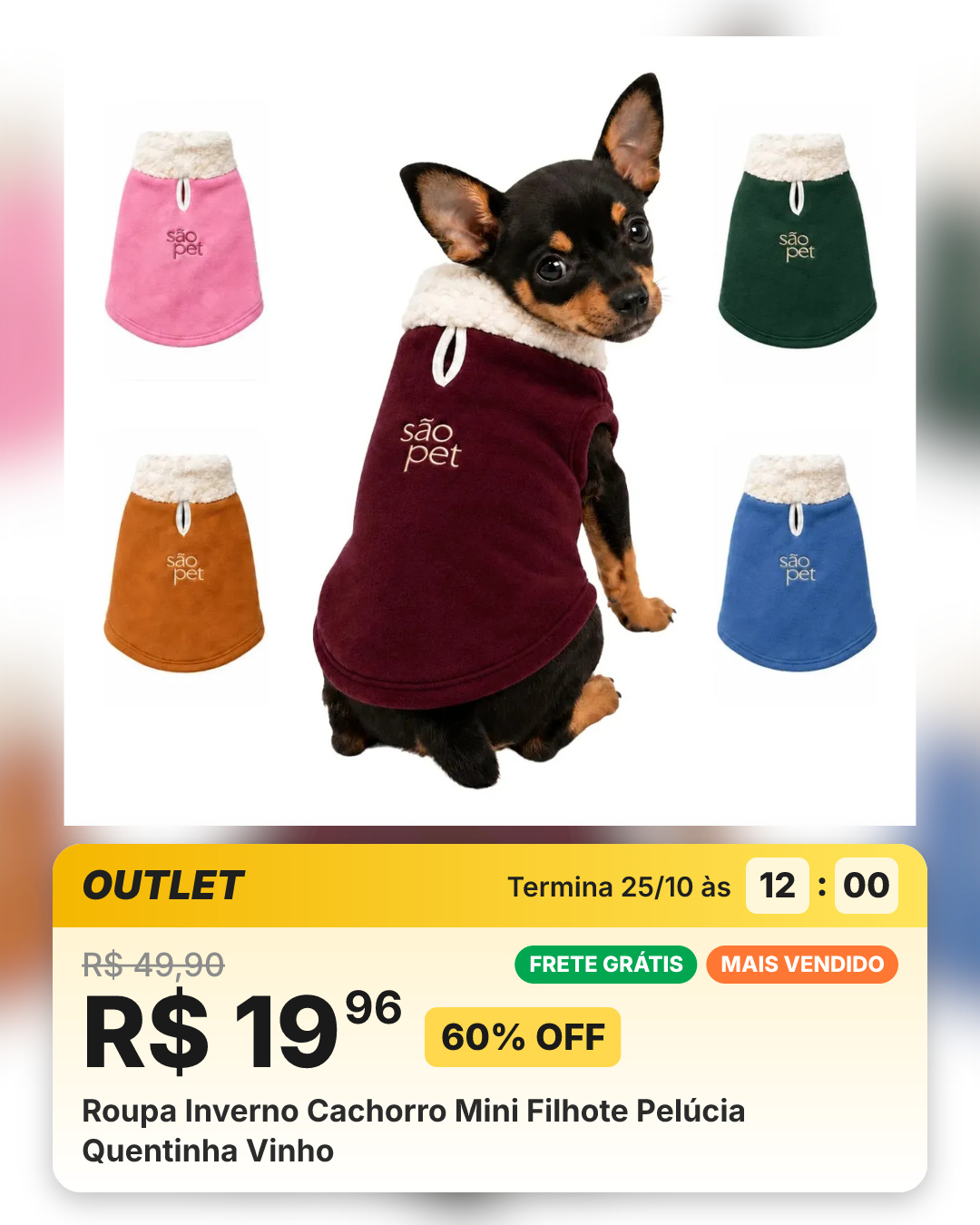 Roupa Inverno Cachorro Mini Filhote Pelúcia Quentinha Vinho
