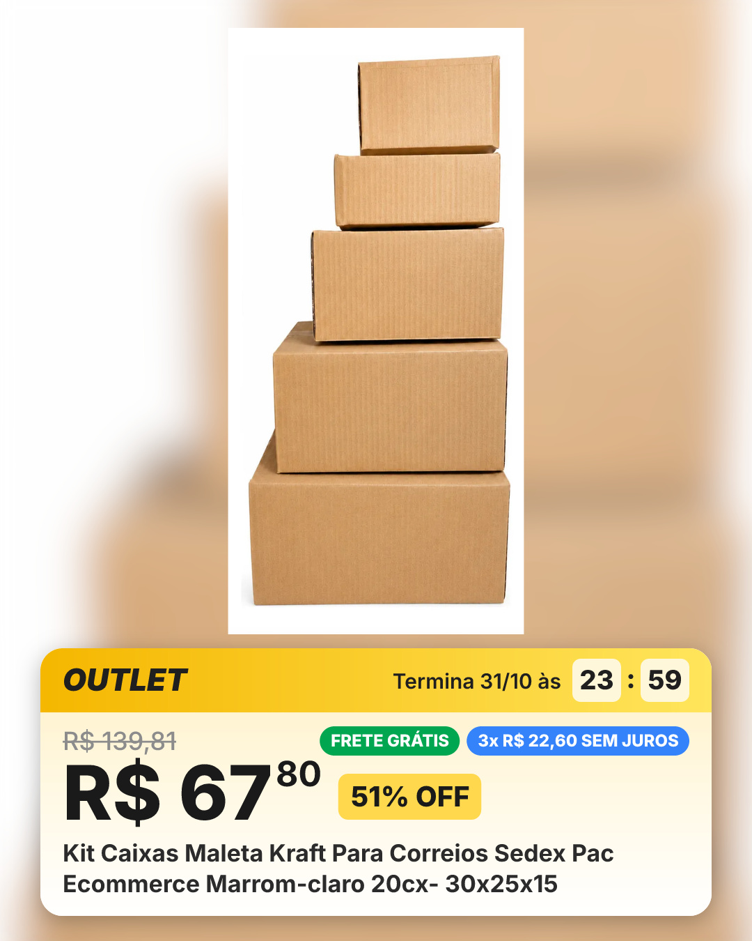 Kit Caixas Maleta Kraft Para Correios Sedex Pac Ecommerce Marrom-claro 20cx- 30x25x15