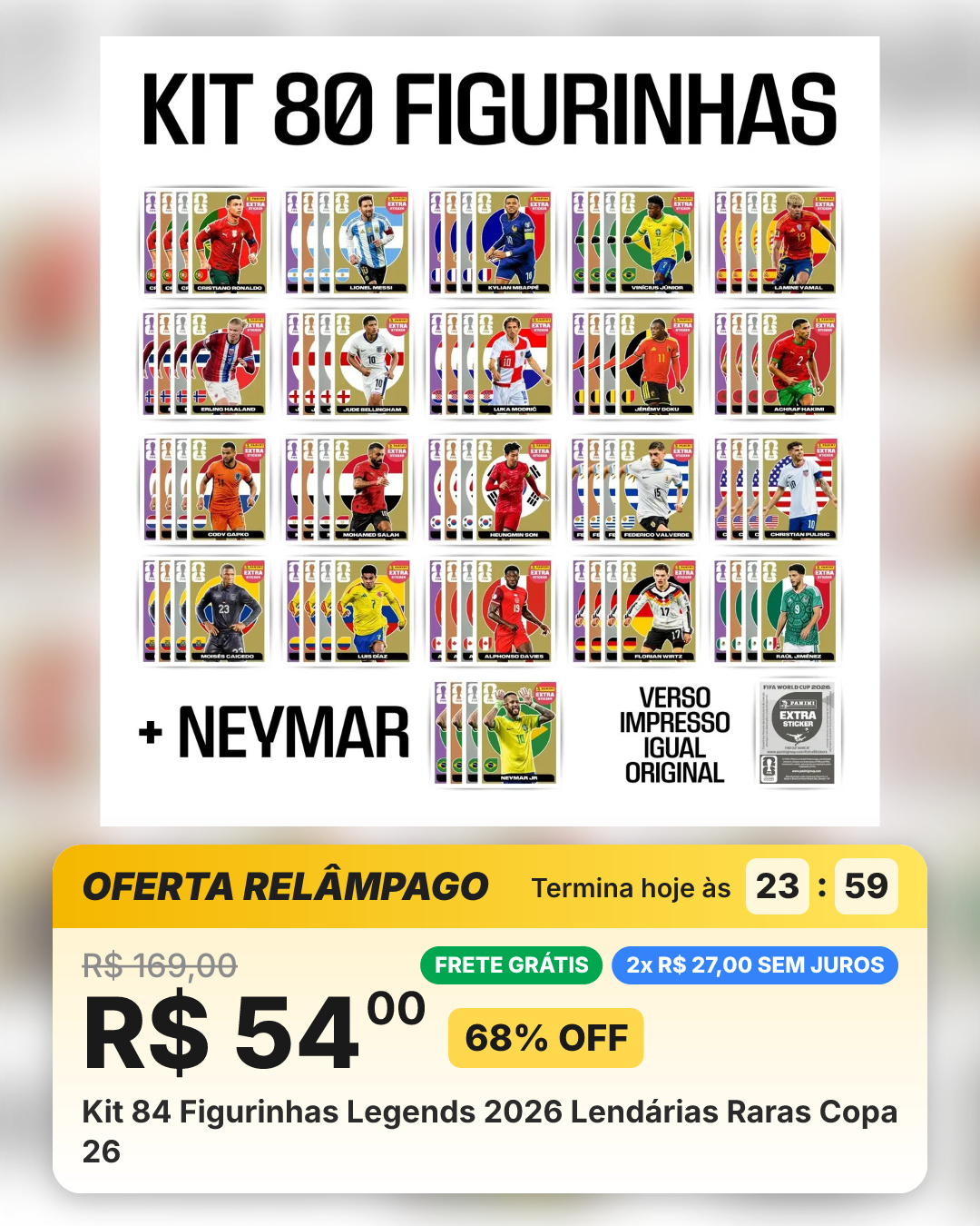 Kit 84 Figurinhas Legends 2026 Lendárias Raras Copa 26