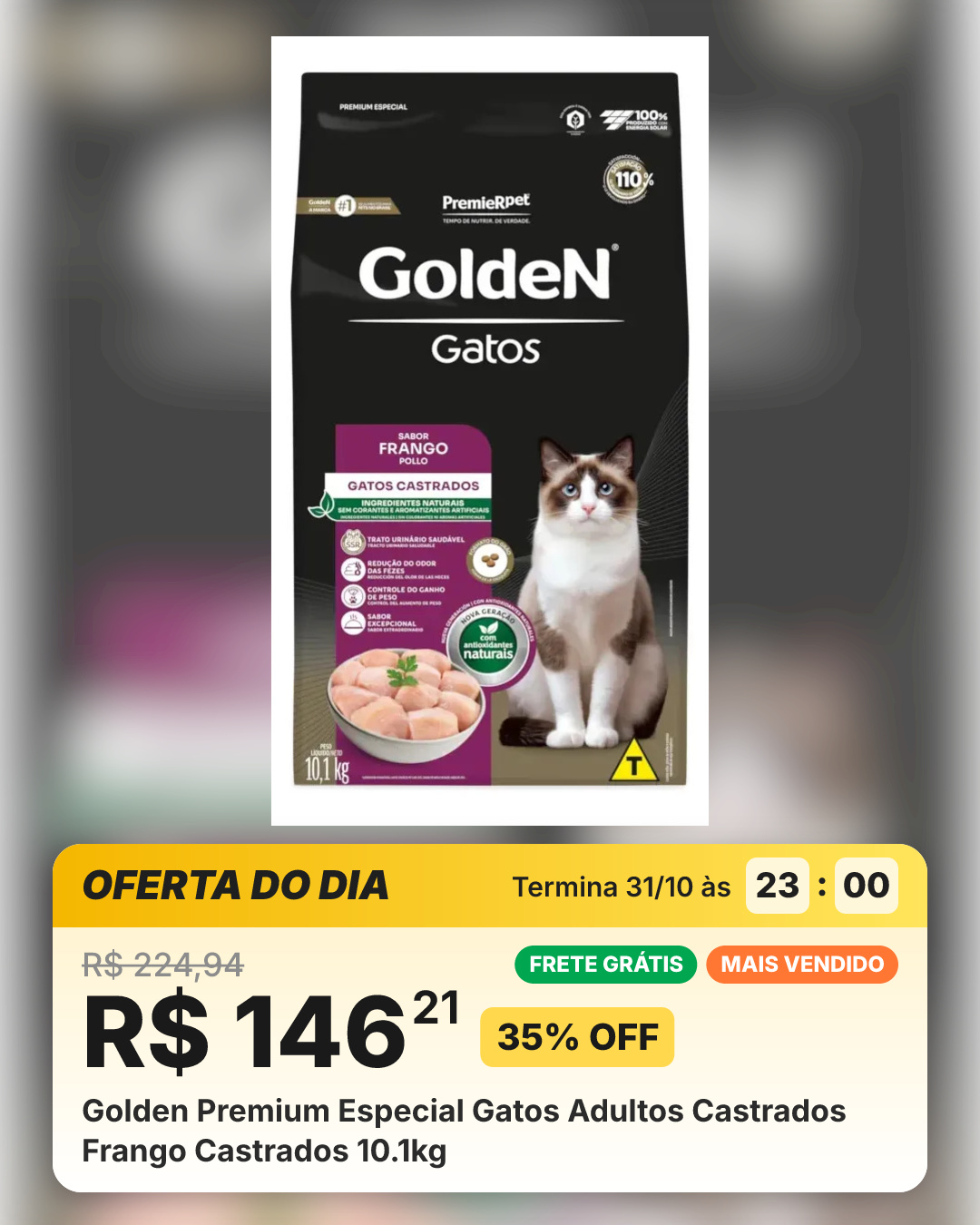 Golden Premium Especial Gatos Adultos Castrados Frango Castrados 10.1kg