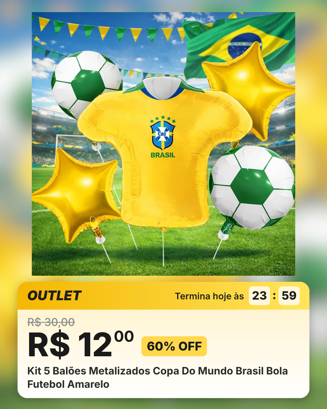 Kit 5 Balões Metalizados Copa Do Mundo Brasil Bola Futebol Amarelo