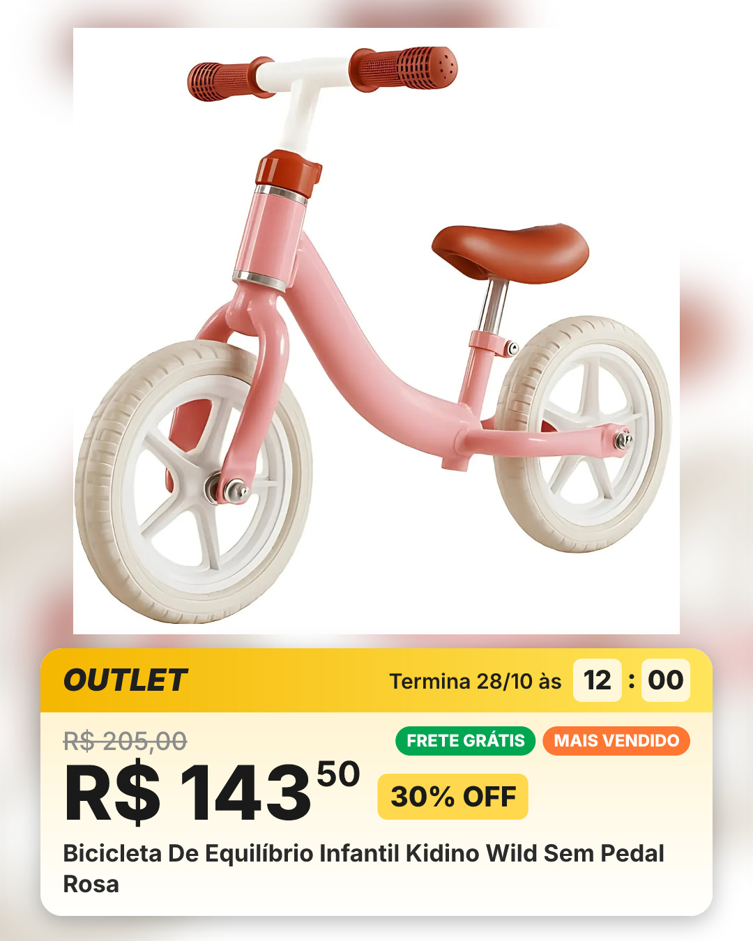 Bicicleta De Equilíbrio Infantil Kidino Wild Sem Pedal Rosa