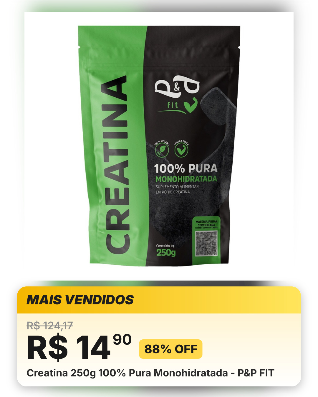 Creatina 250g 100% Pura Monohidratada - P&P FIT