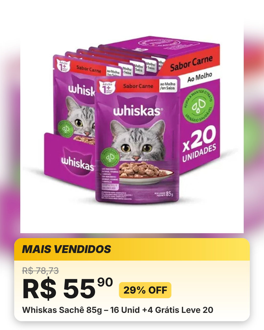 Whiskas Sachê 85g – 16 Unid +4 Grátis Leve 20
