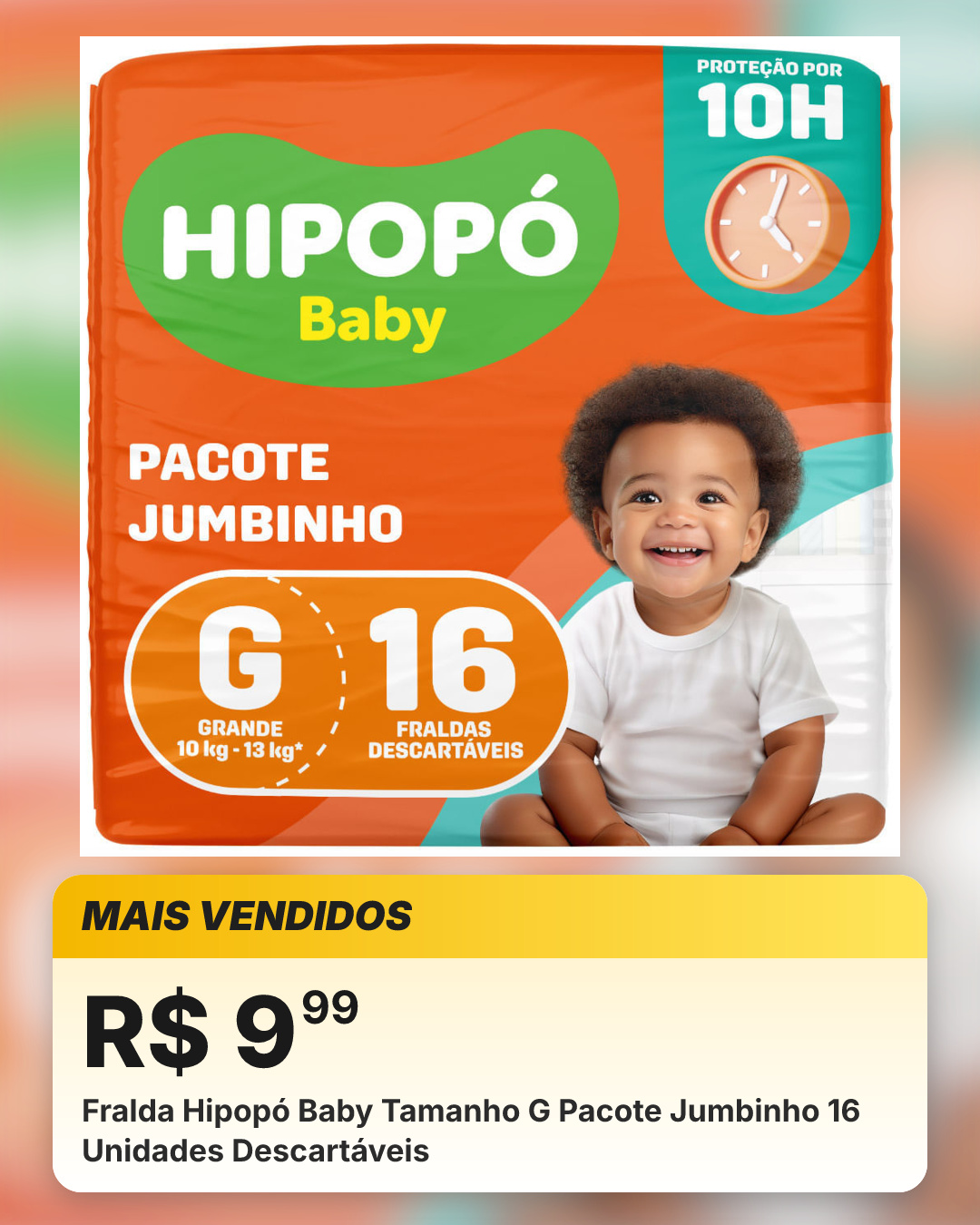 Fralda Hipopó Baby Tamanho G Pacote Jumbinho 16 Unidades Descartáveis