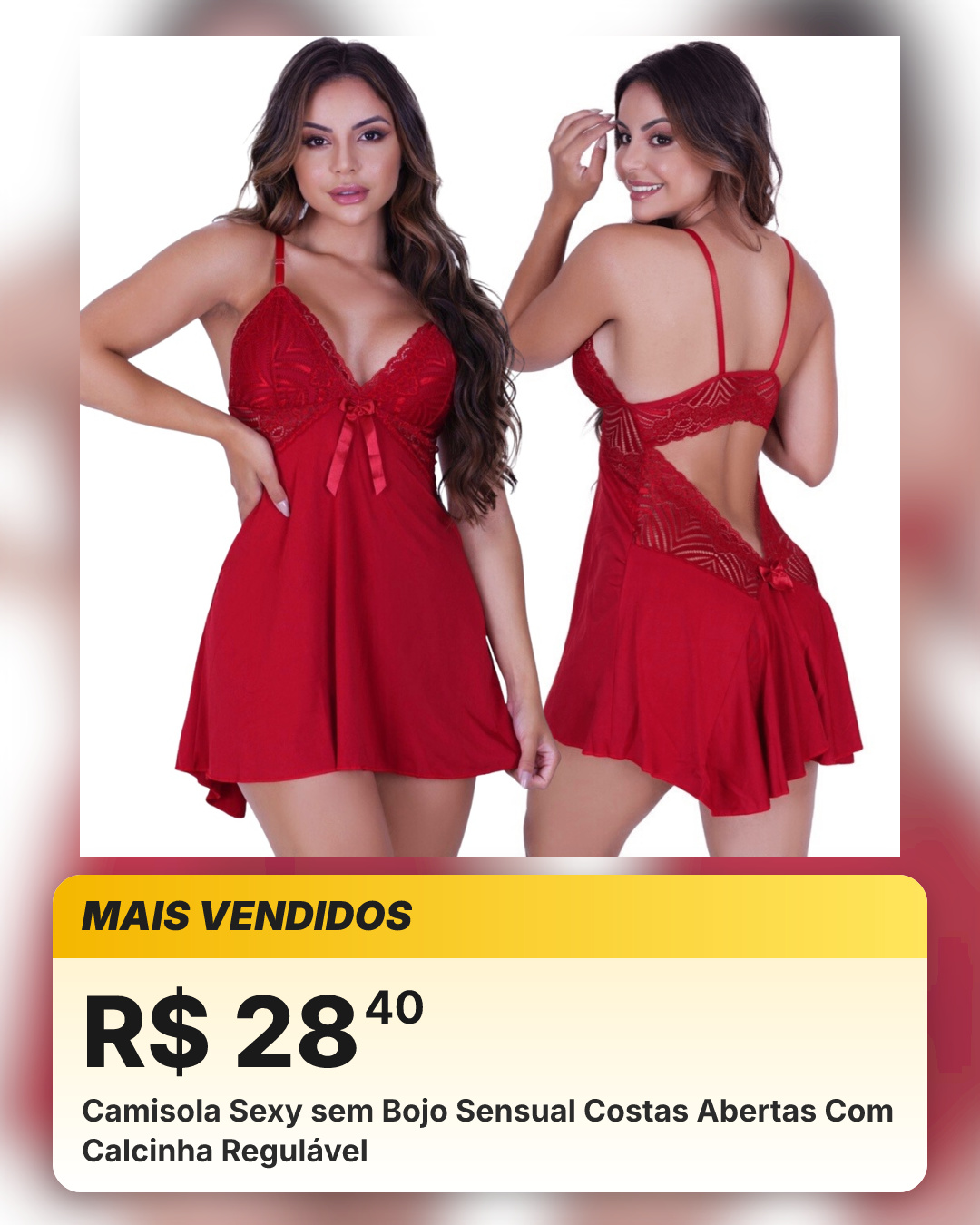 Camisola Sexy sem Bojo Sensual Costas Abertas Com Calcinha Regulável