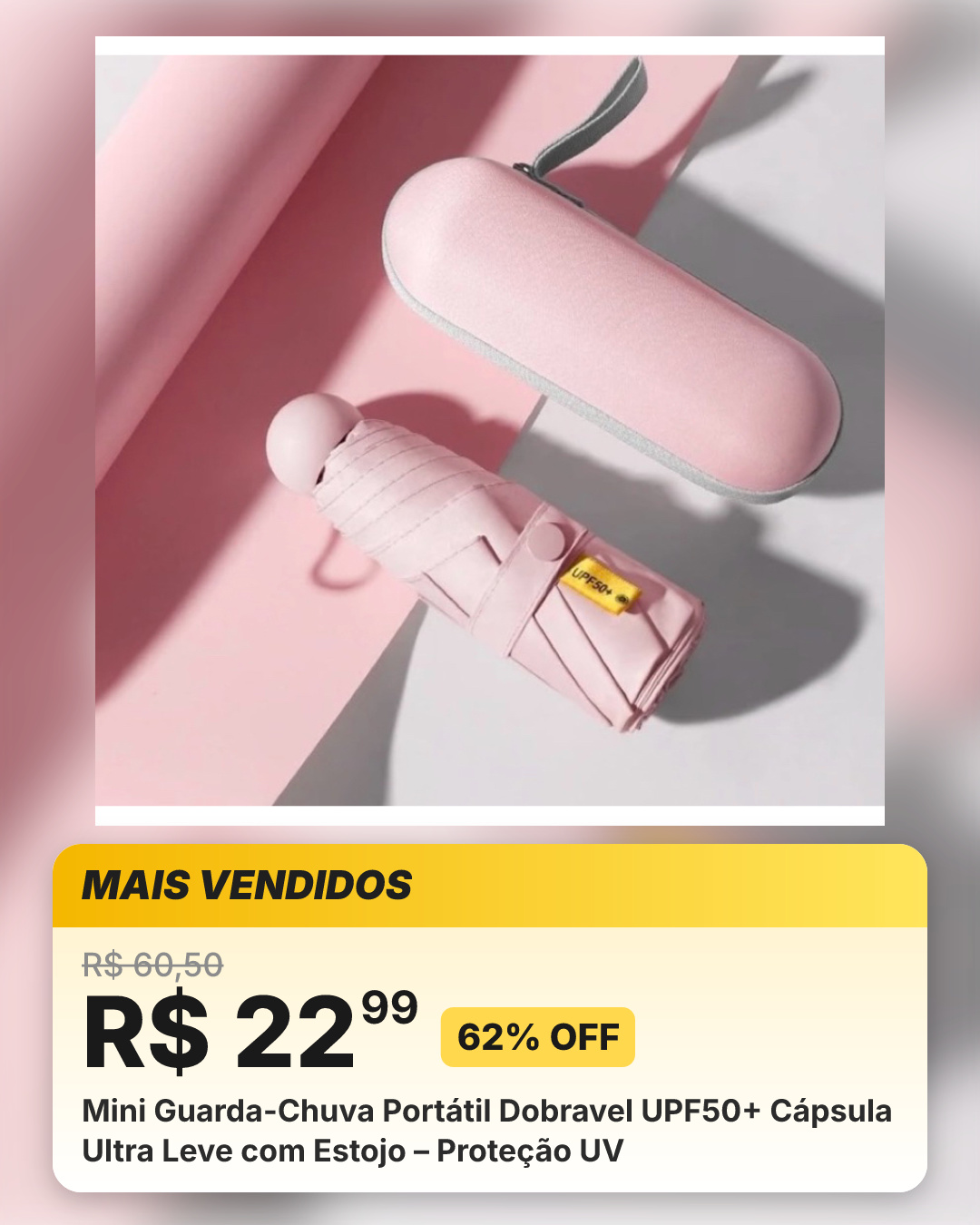 Mini Guarda-Chuva Portátil Dobravel UPF50+ Cápsula Ultra Leve com Estojo – Proteção UV