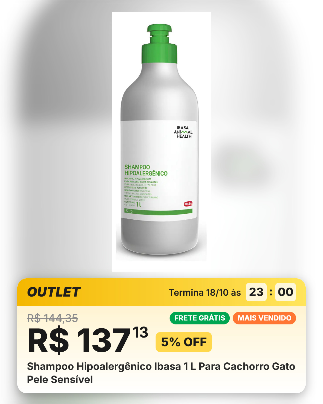Shampoo Hipoalergênico Ibasa 1 L Para Cachorro Gato Pele Sensível