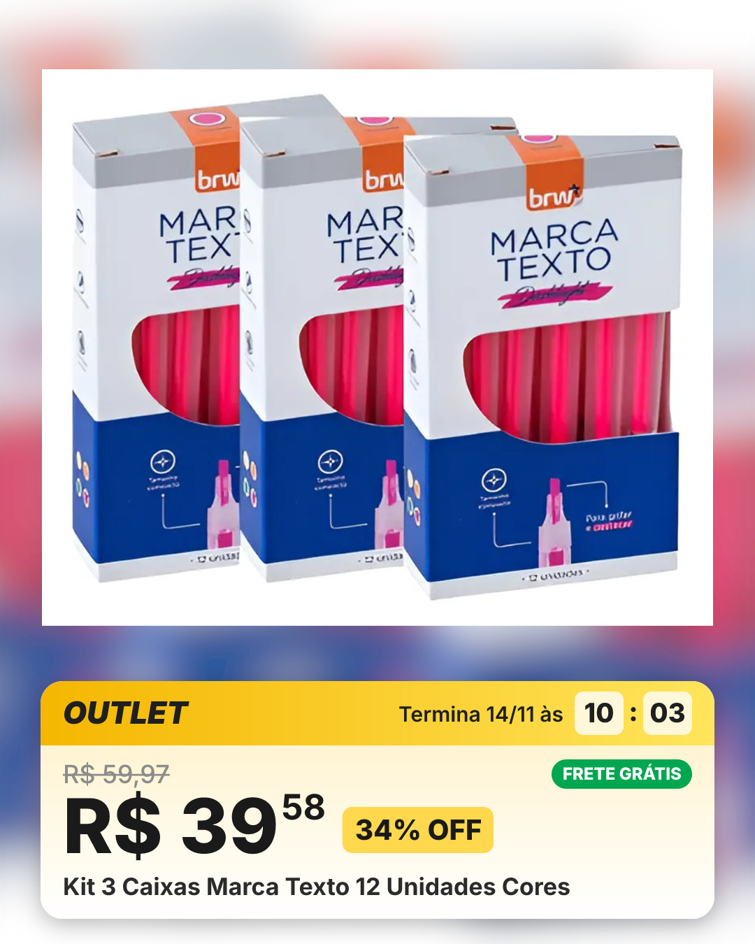Kit 3 Caixas Marca Texto 12 Unidades Cores