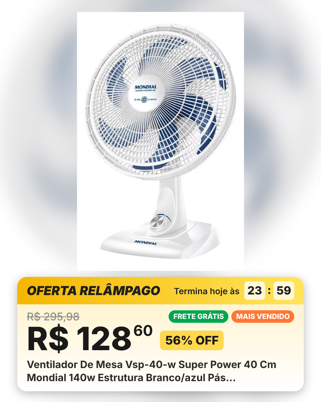Ventilador De Mesa Vsp-40-w Super Power 40 Cm Mondial 140w Estrutura Branco/azul Pás Branco/azul 60hz 127v Plástico 6