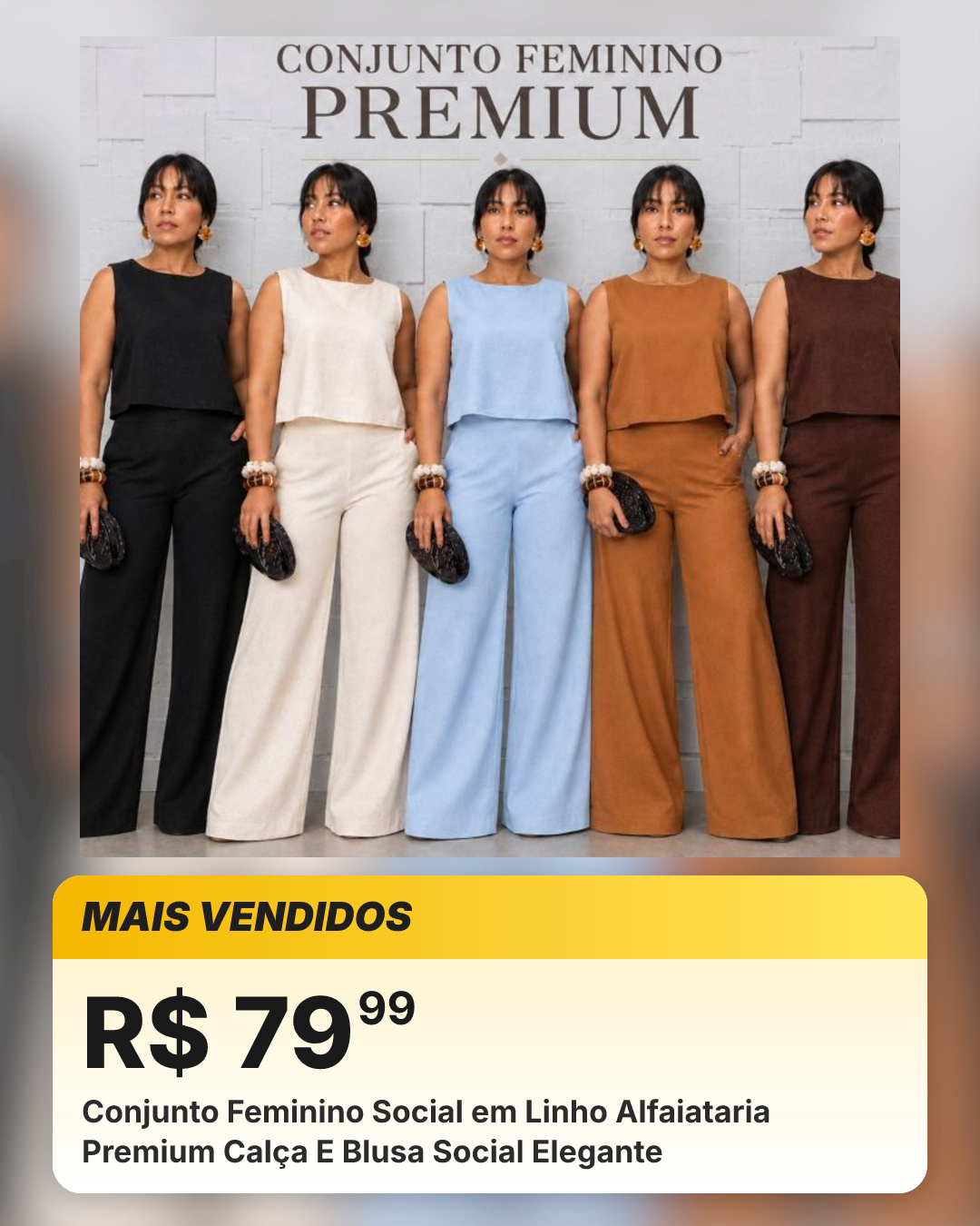 Conjunto Feminino Social em Linho Alfaiataria Premium Calça E Blusa Social Elegante