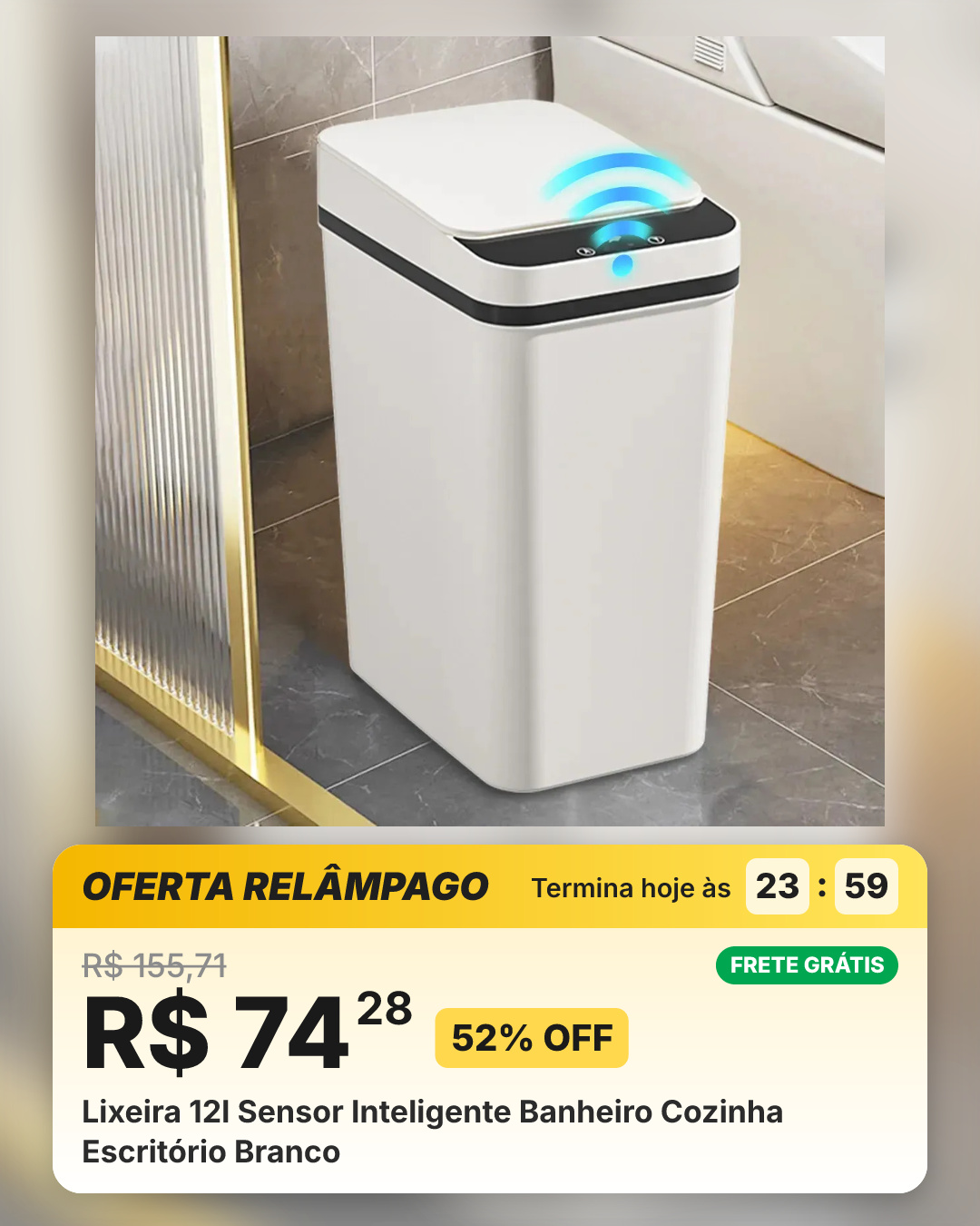 Lixeira 12l Sensor Inteligente Banheiro Cozinha Escritório Branco