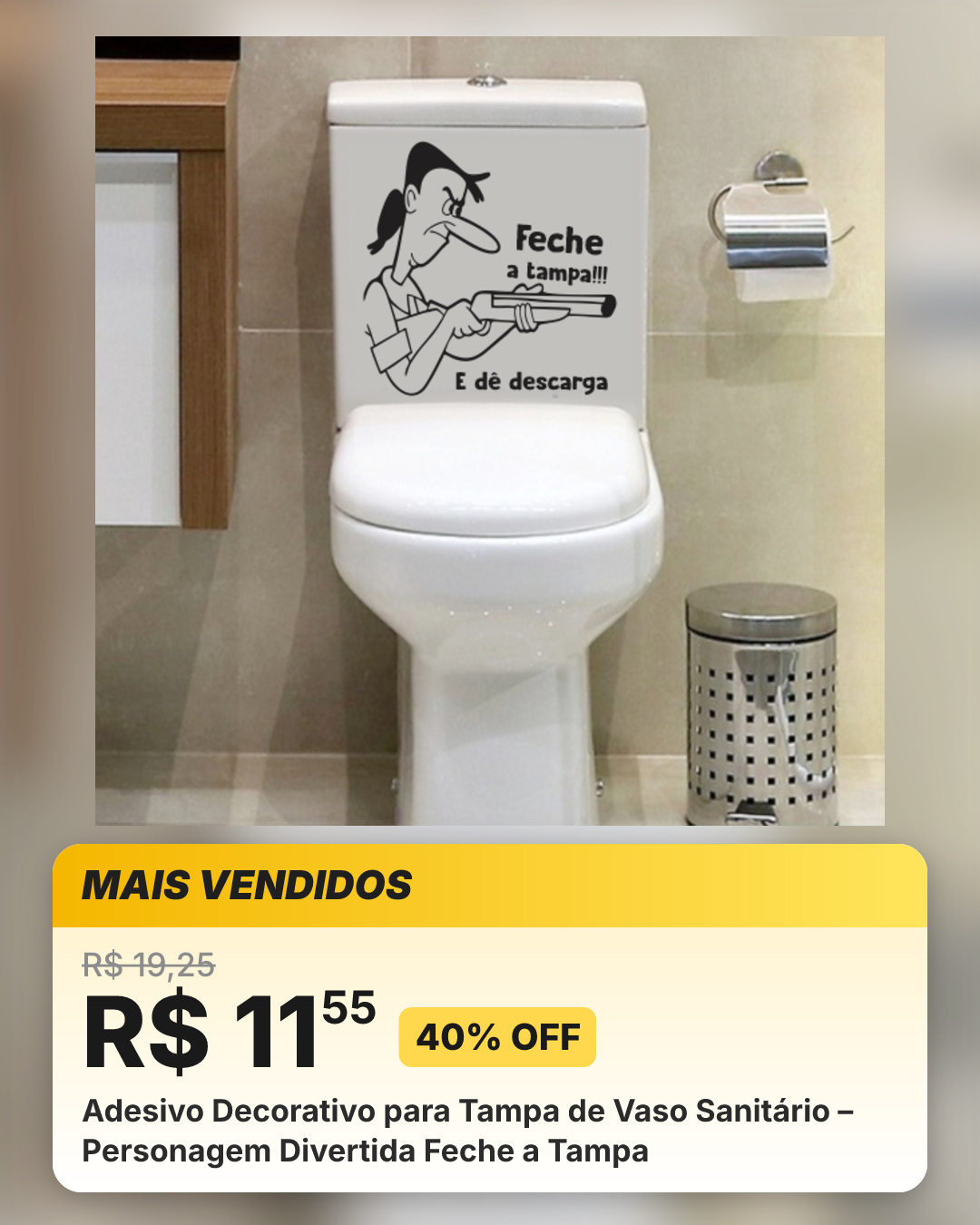 Adesivo Decorativo para Tampa de Vaso Sanitário – Personagem Divertida Feche a Tampa