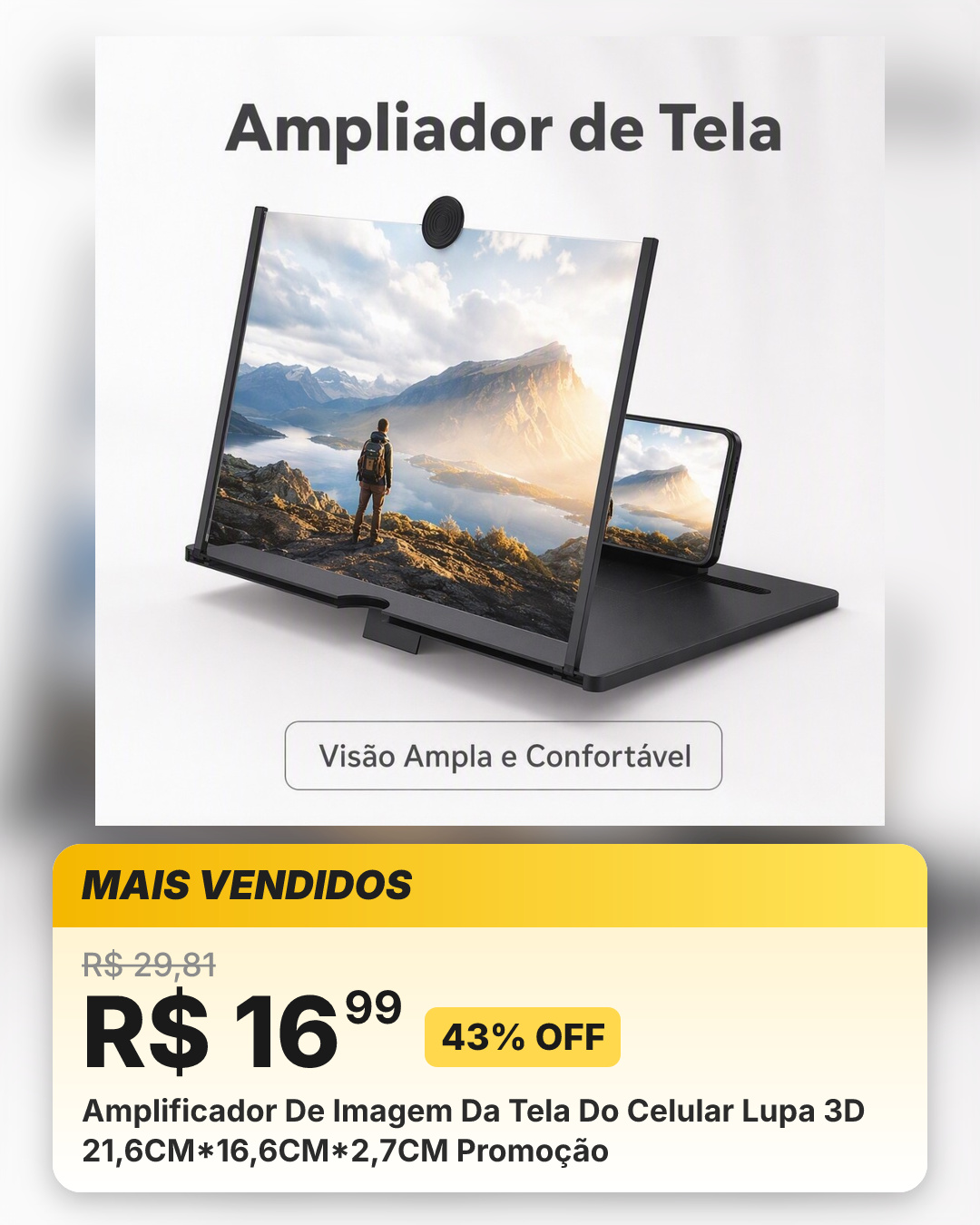 Amplificador De Imagem Da Tela Do Celular Lupa 3D 21,6CM*16,6CM*2,7CM Promoção