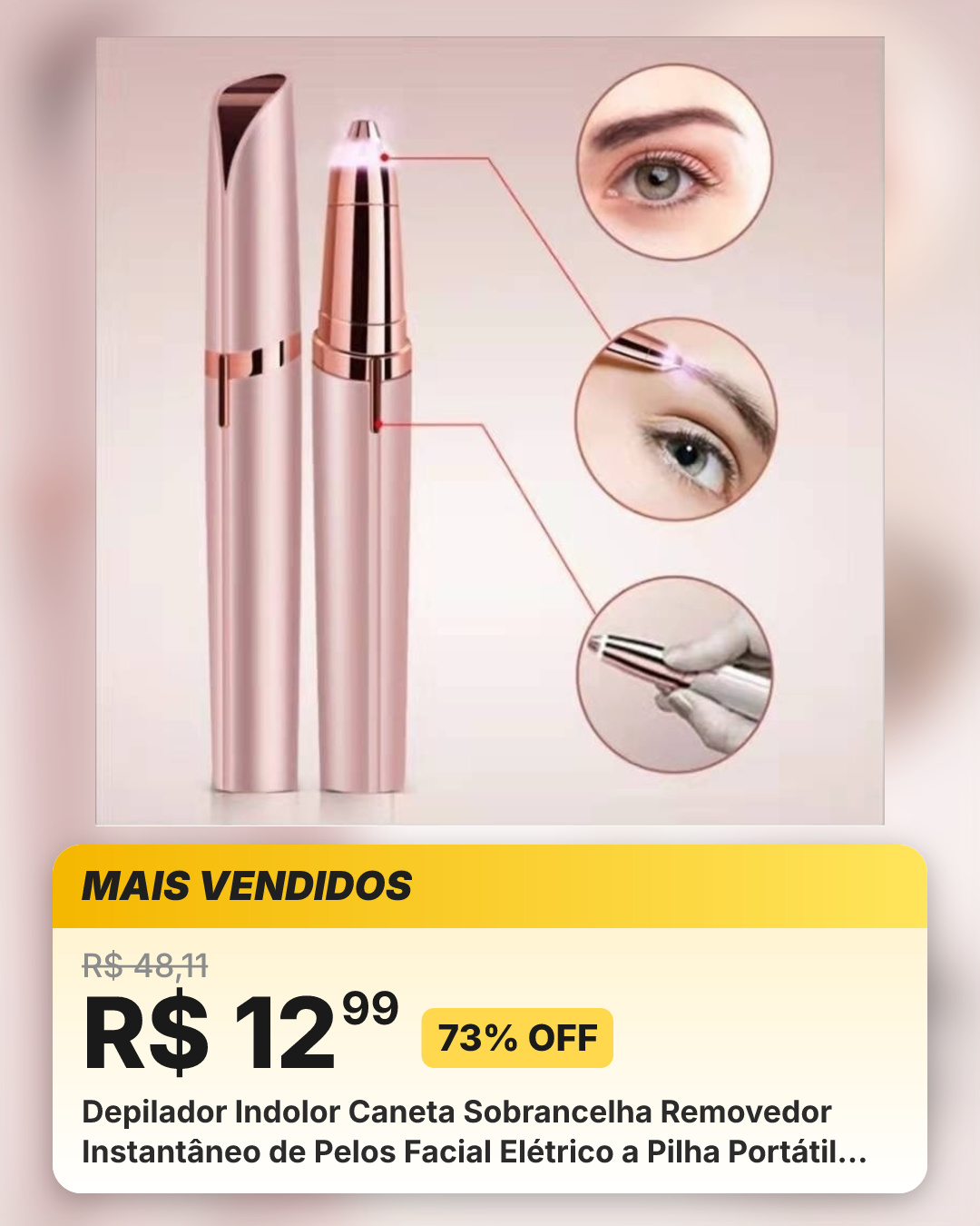 Depilador Indolor Caneta Sobrancelha Removedor Instantâneo de Pelos Facial Elétrico a Pilha Portátil Feminino