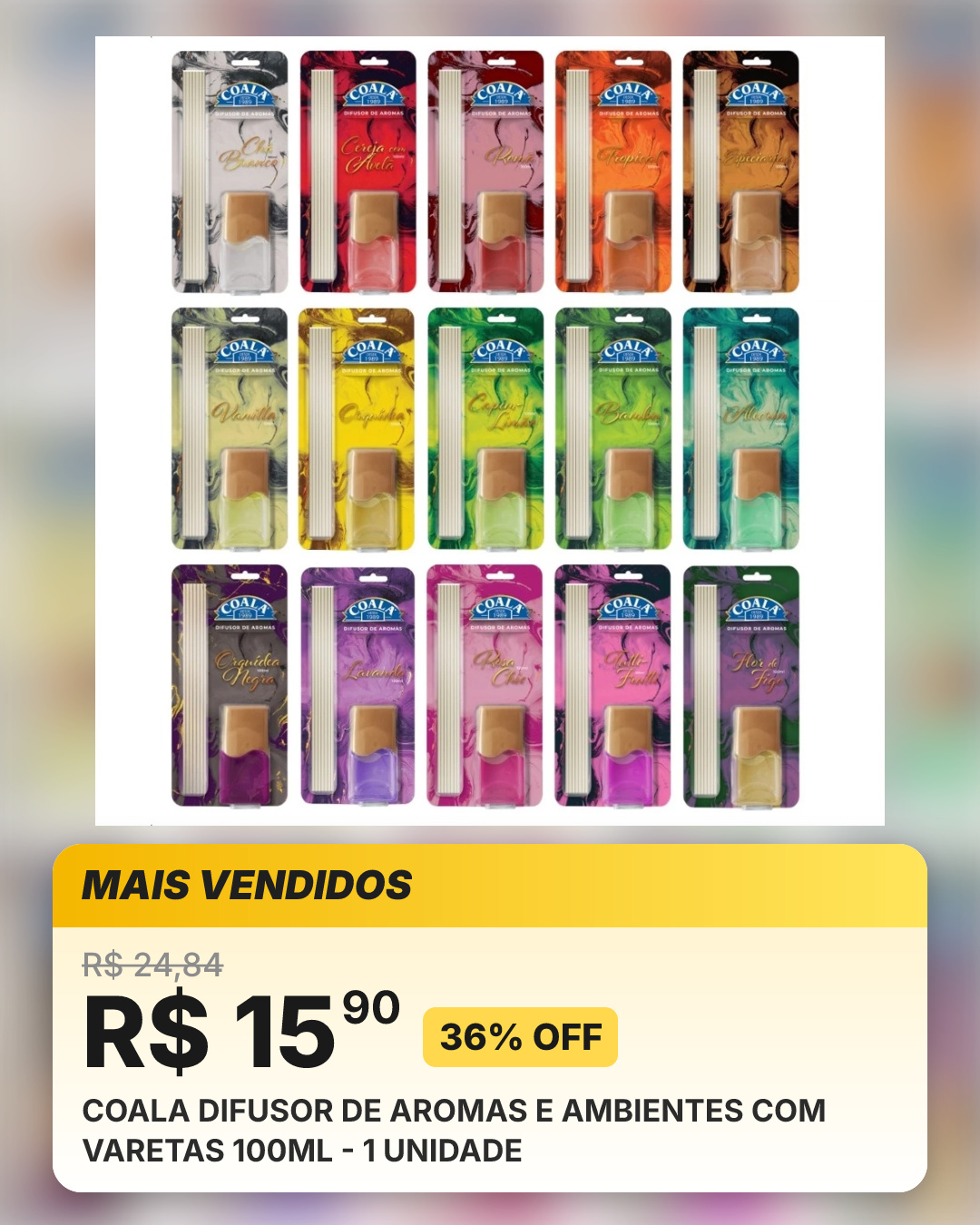 COALA DIFUSOR DE AROMAS E AMBIENTES COM VARETAS 100ML - 1 UNIDADE