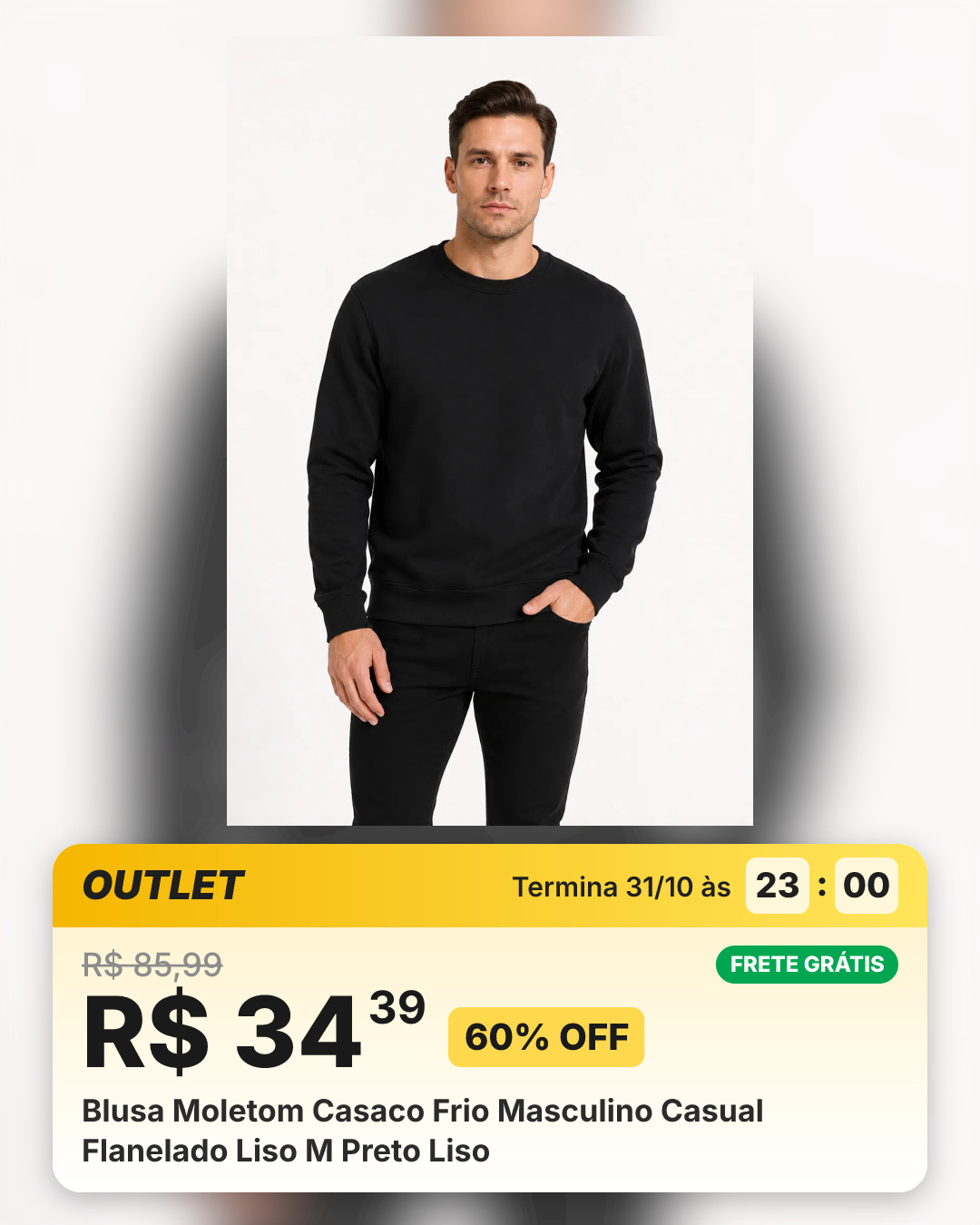 Blusa Moletom Casaco Frio Masculino Casual Flanelado Liso M Preto Liso