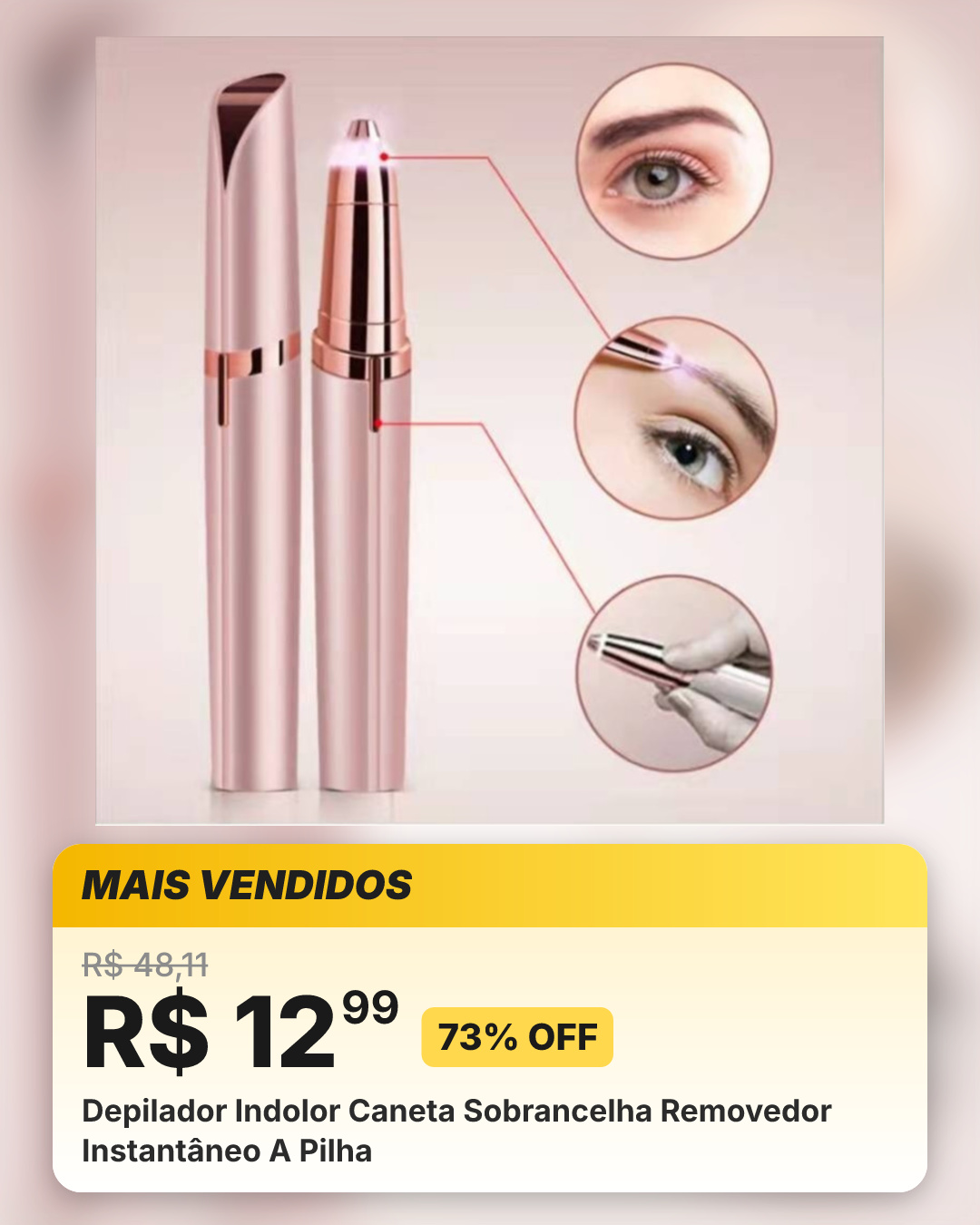 Depilador Indolor Caneta Sobrancelha Removedor Instantâneo A Pilha