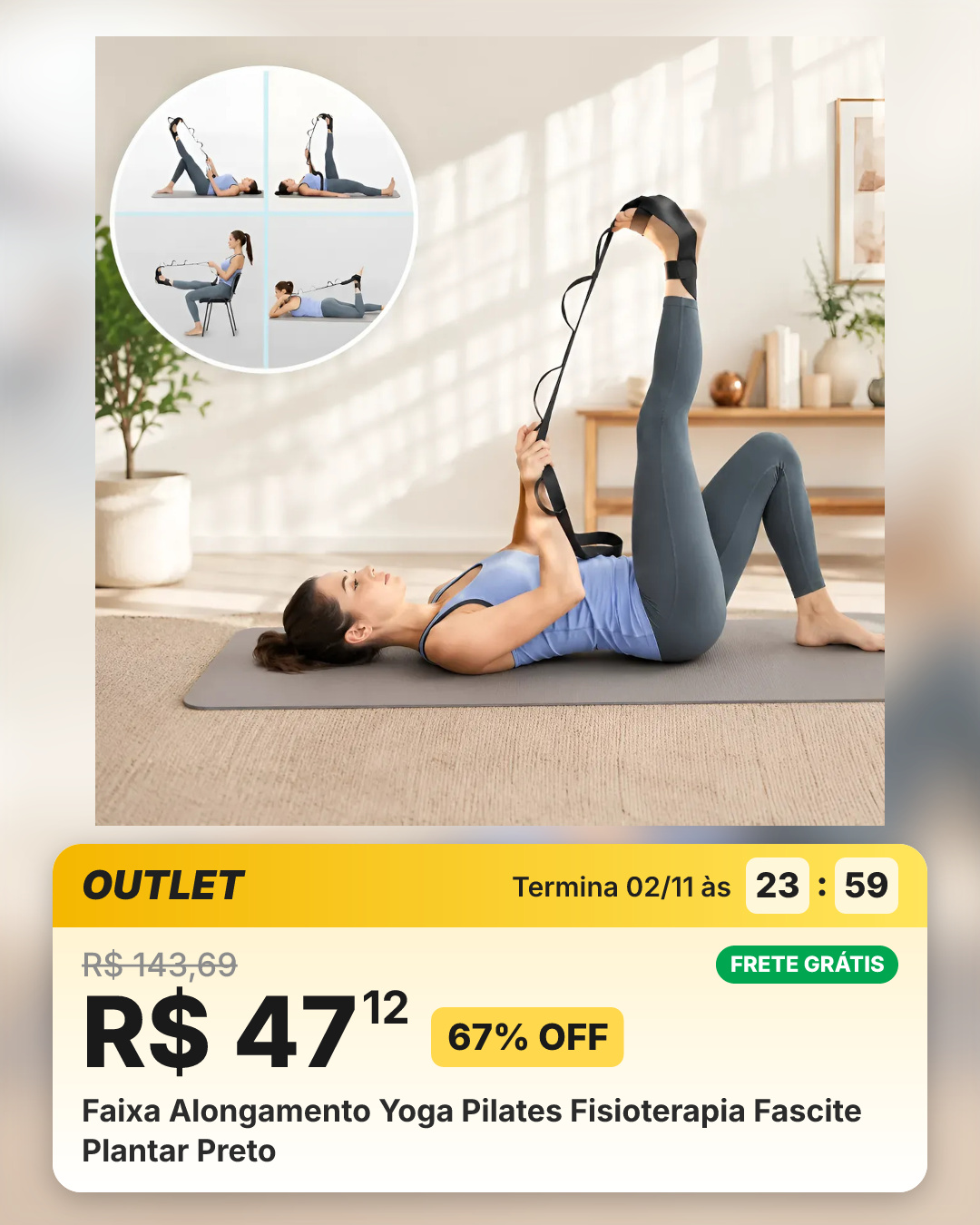 Faixa Alongamento Yoga Pilates Fisioterapia Fascite Plantar Preto