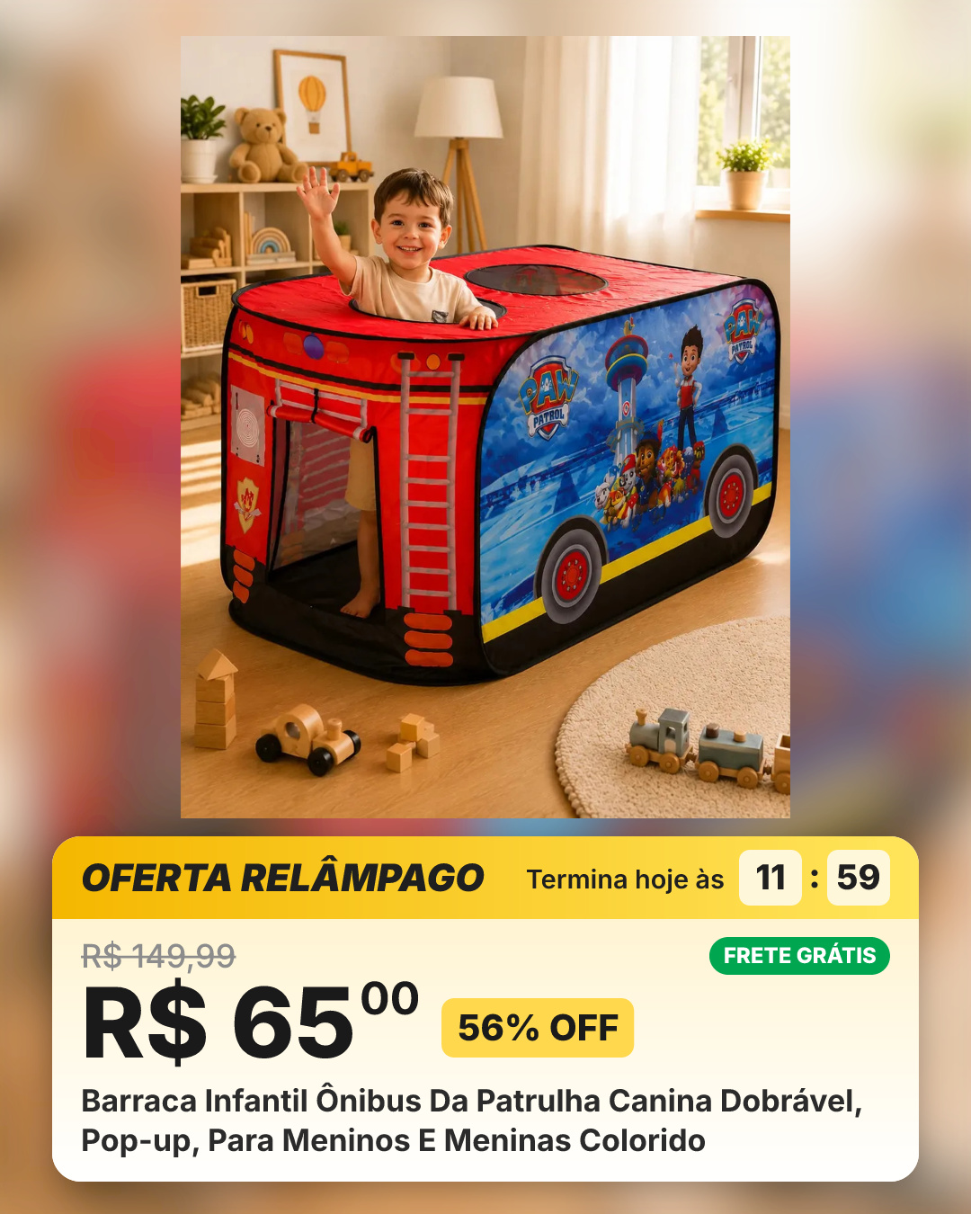 Barraca Infantil Ônibus Da Patrulha Canina Dobrável, Pop-up, Para Meninos E Meninas Colorido