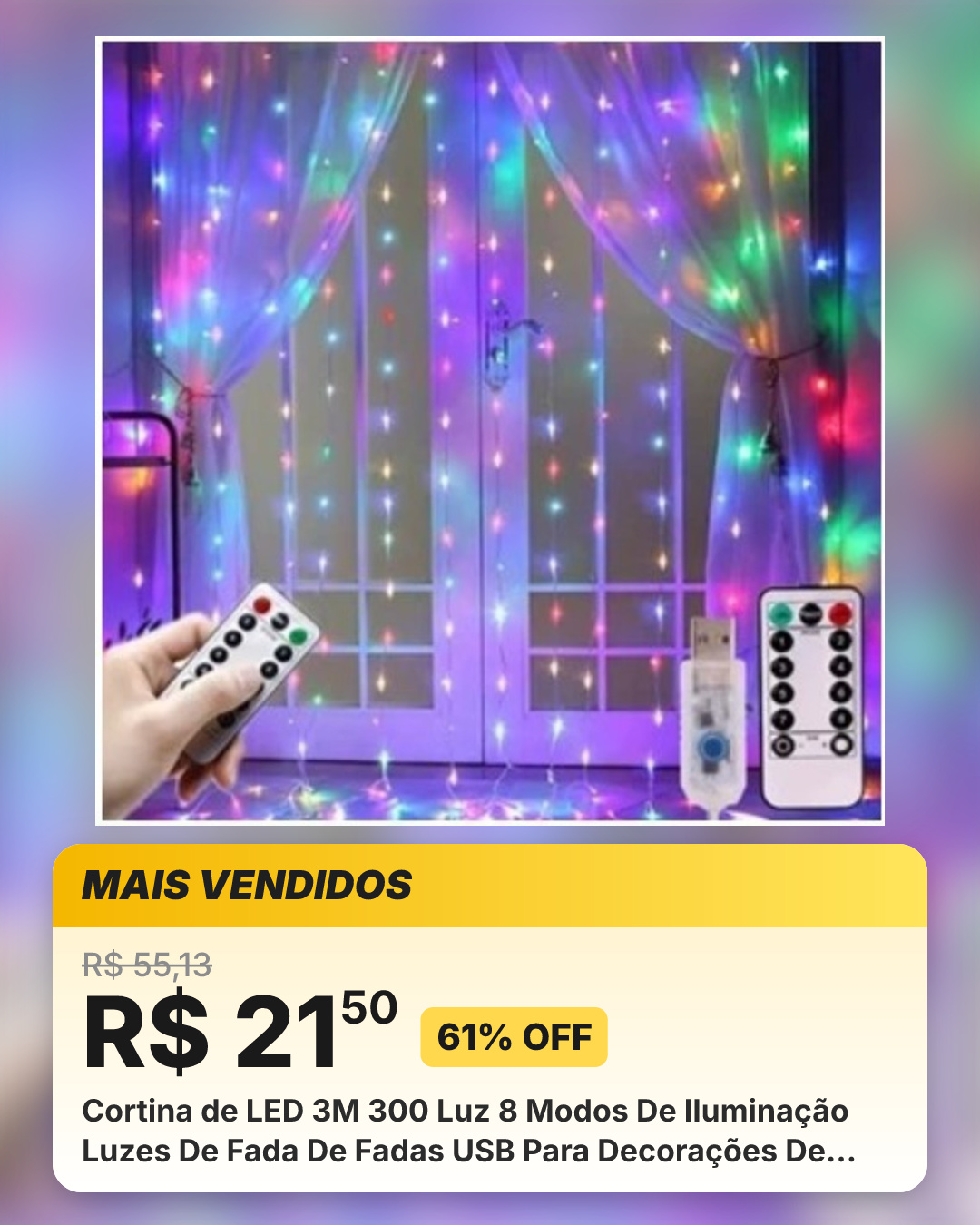 Cortina de LED 3M 300 Luz 8 Modos De Iluminação Luzes De Fada De Fadas USB Para Decorações De Festa