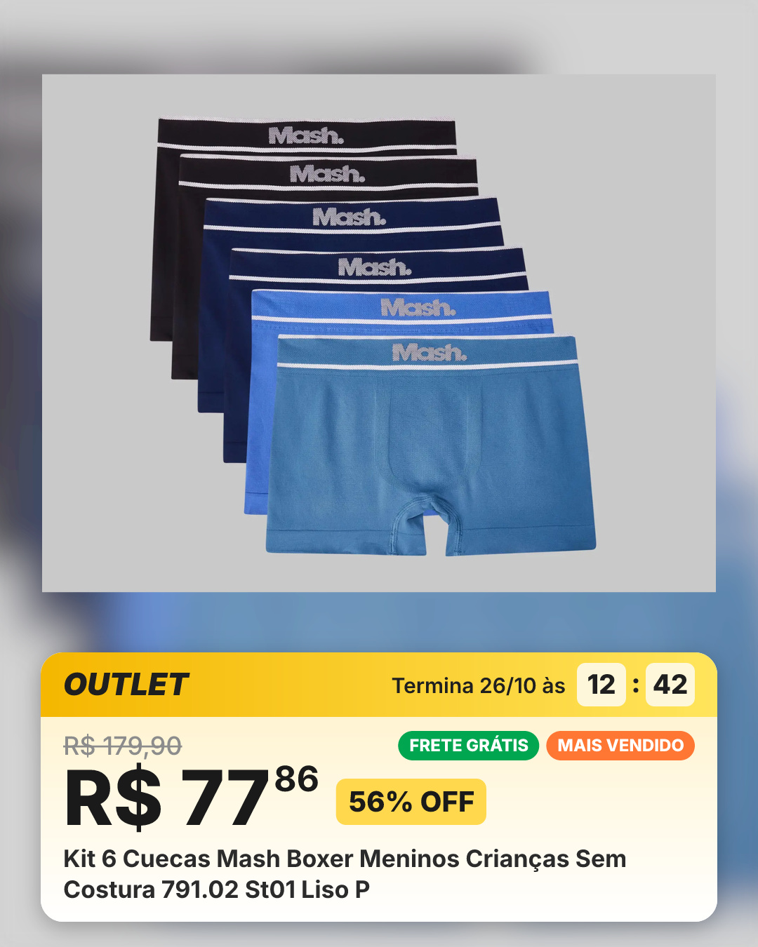 Kit 6 Cuecas Mash Boxer Meninos Crianças Sem Costura 791.02 St01 Liso P