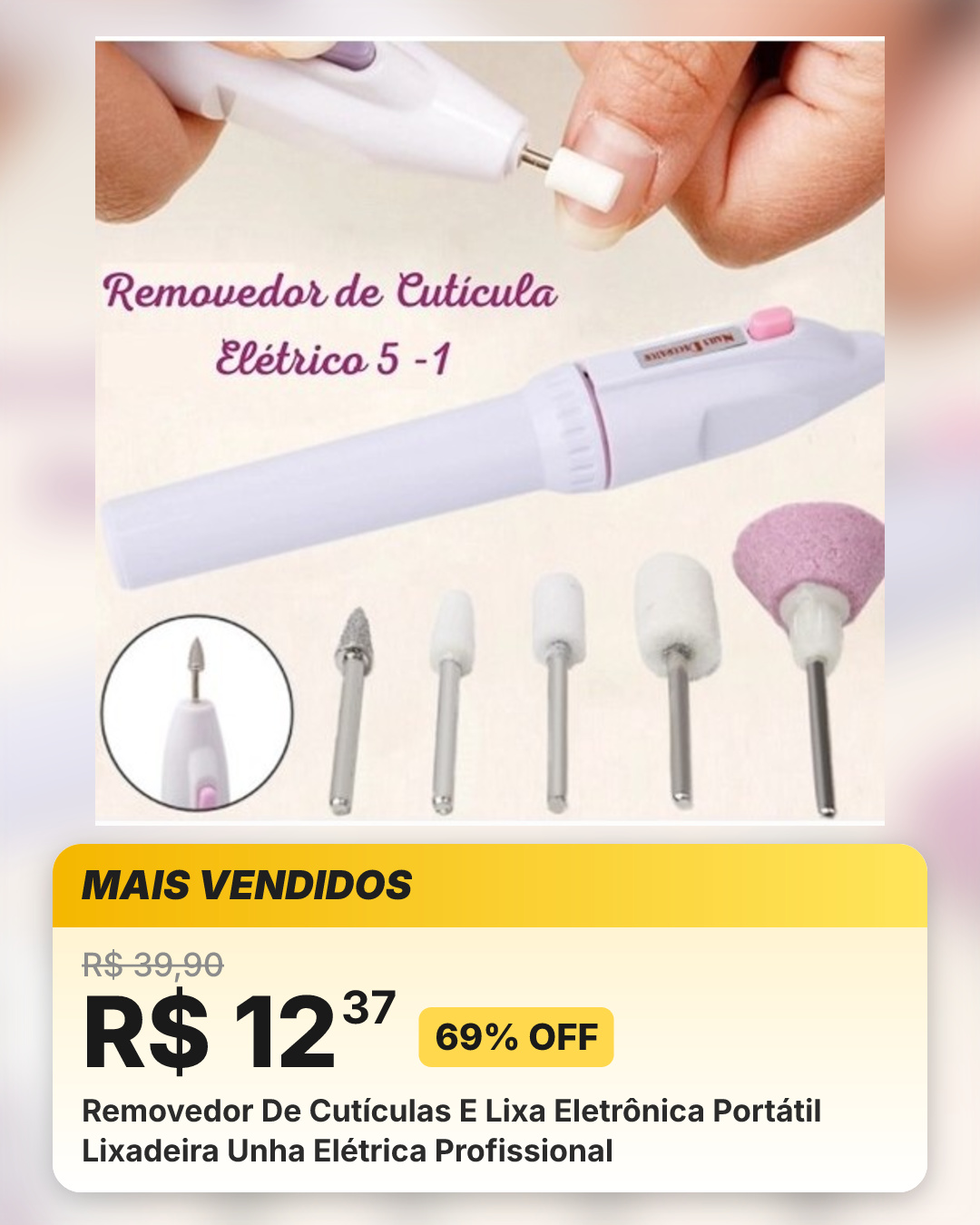 Removedor De Cutículas E Lixa Eletrônica Portátil Lixadeira Unha Elétrica Profissional