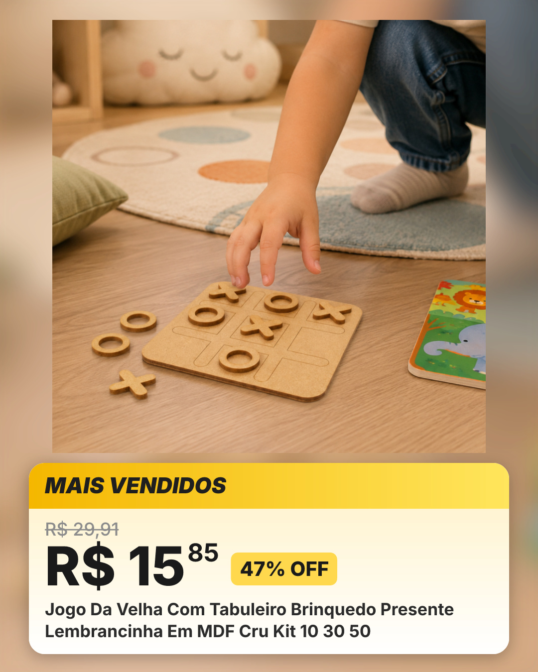 Jogo Da Velha Com Tabuleiro Brinquedo Presente Lembrancinha Em MDF Cru Kit 10 30 50