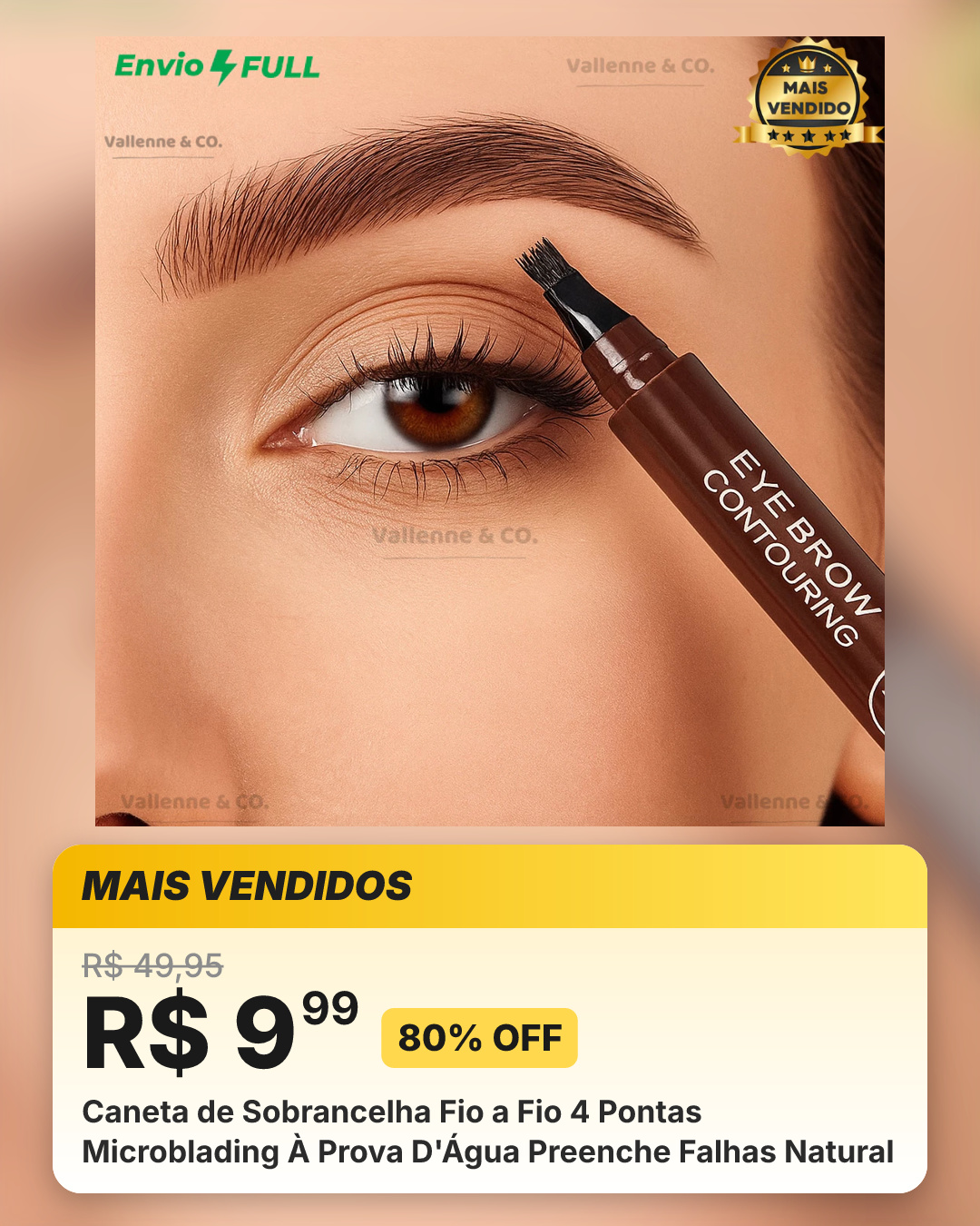 Caneta de Sobrancelha Fio a Fio 4 Pontas Microblading À Prova D'Água Preenche Falhas Natural