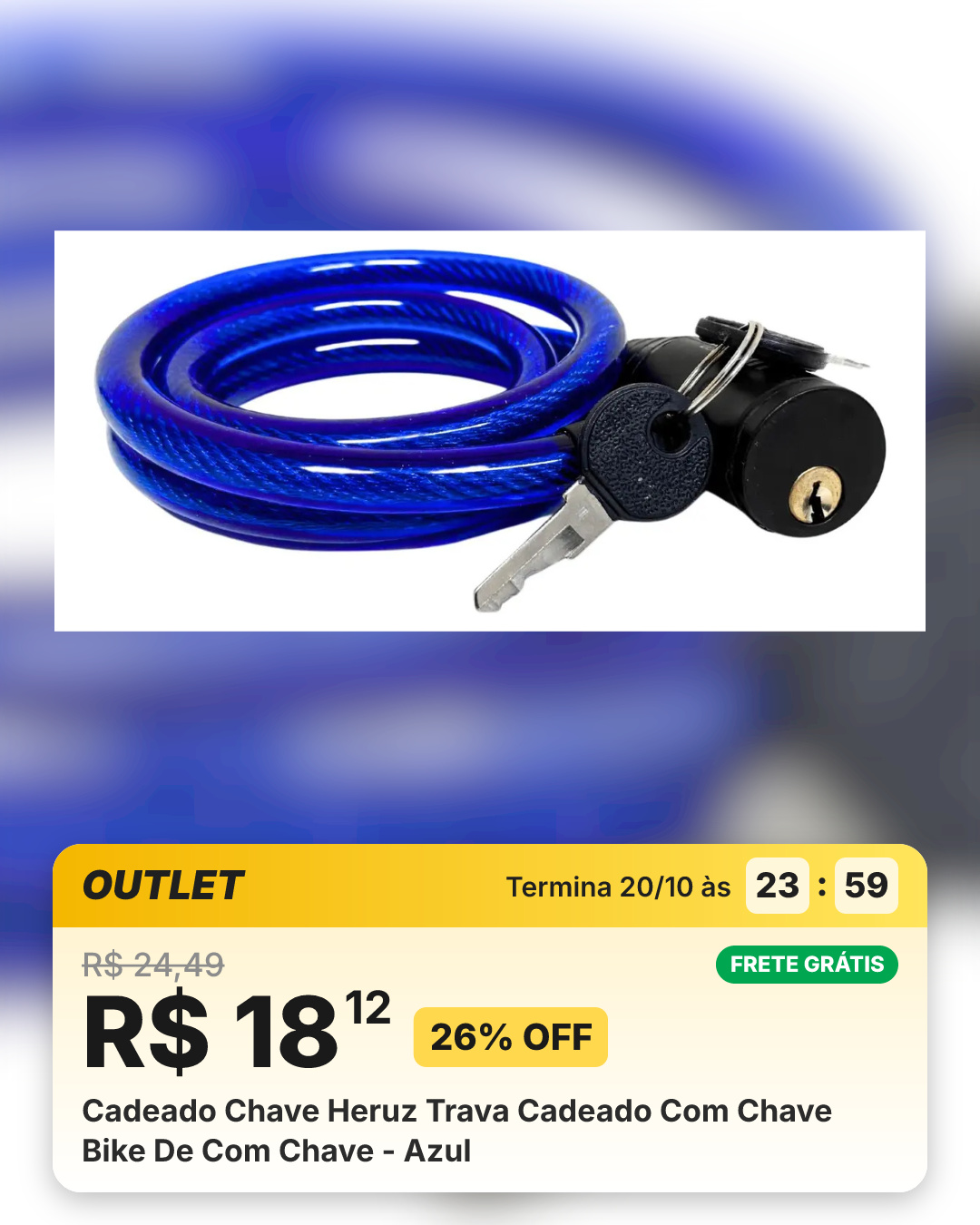 Cadeado Chave Heruz Trava Cadeado Com Chave Bike De Com Chave - Azul